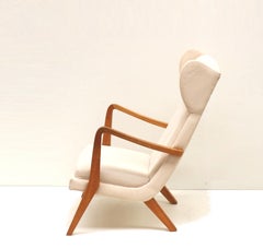 Fauteuil vintage au design danois avec tapisserie crème des années 70