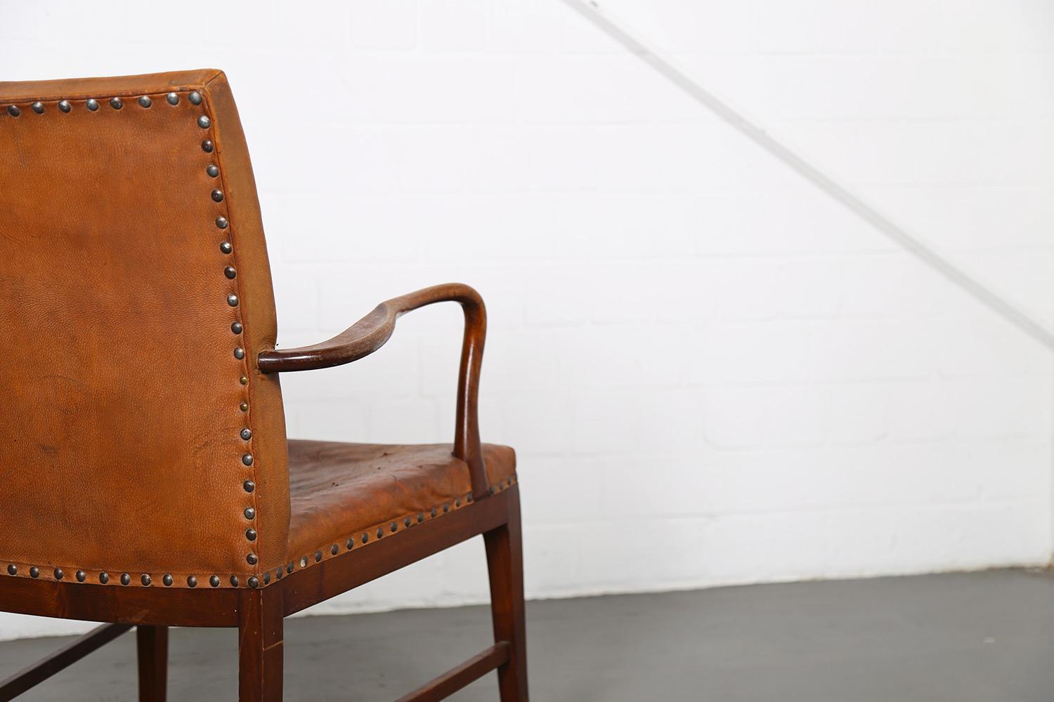 Danish Design Vintage Leather Armchair in the Manner of Frits Henningsen For Sale 13