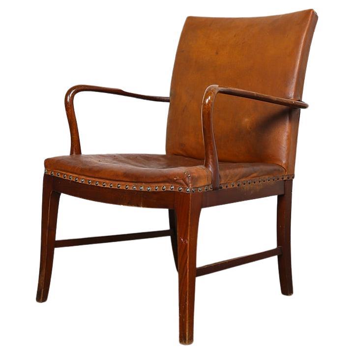 Danish Design Vintage Leather Armchair in the Manner of Frits Henningsen For Sale