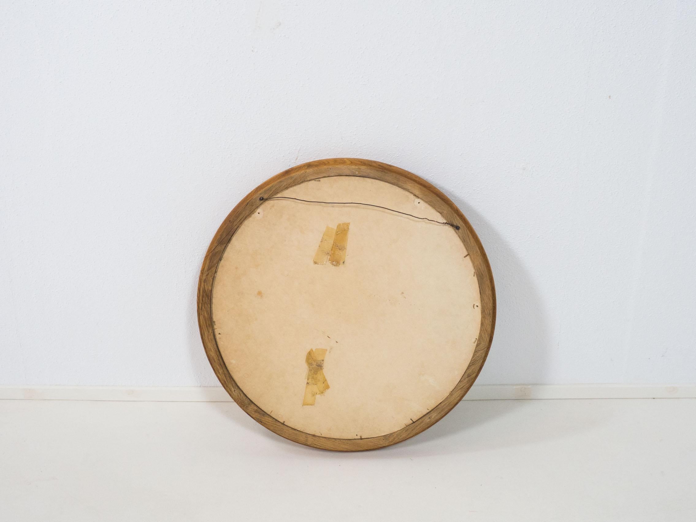 Oiled Danish design vintage round oak mirror For Sale