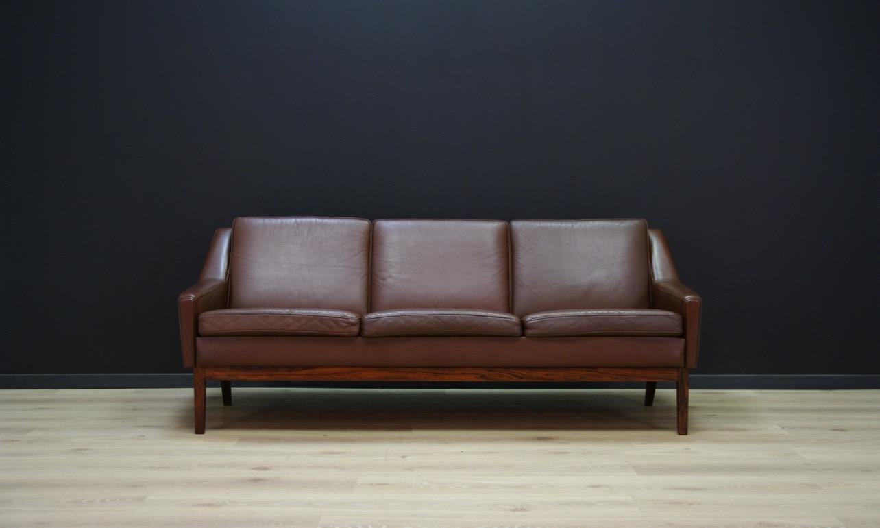 Phenomenal brown sofa from the 1960s-1970s, beautiful minimalist form - Scandinavian design. Sofa covered with original leather. Preserved in good condition (small bruises and scratches, minor abrasions on the skin) - directly for