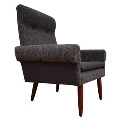 Danish Designed Armchair, 1970s, Wool, Teak Wood, Completely Restored