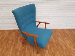 Danish Armchair, 1960s, Wool, Beech, Completely Restored
