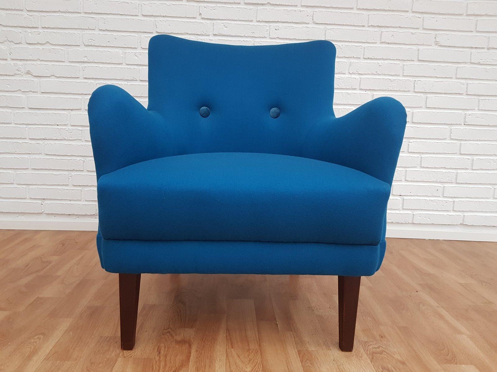 Late 20th Century Danish Designed Armchair 70's, Wool, Beech, Completely Renovated-Reupholstered For Sale