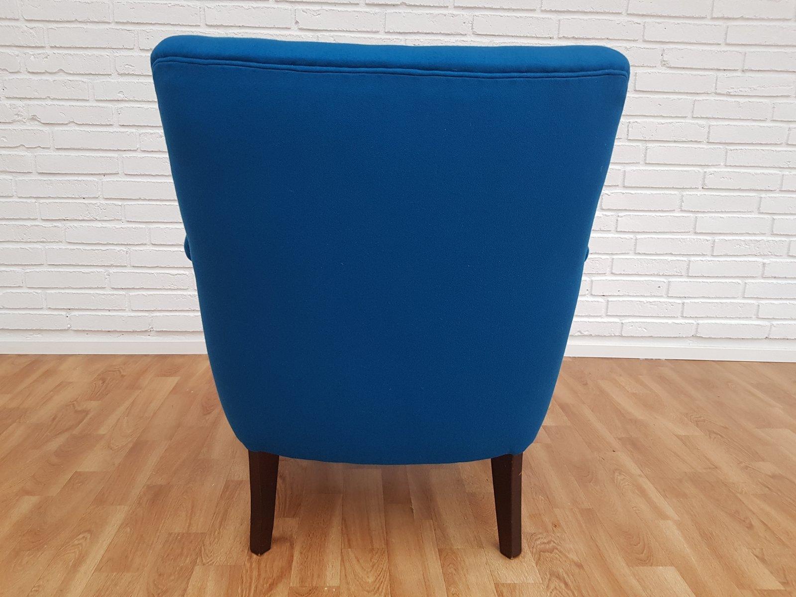 Danish Designed Armchair 70's, Wool, Beech, Completely Renovated-Reupholstered For Sale 1