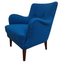 Dänischer entworfener Sessel 70er Jahre, Wolle, Buche, komplett neu gepolstert