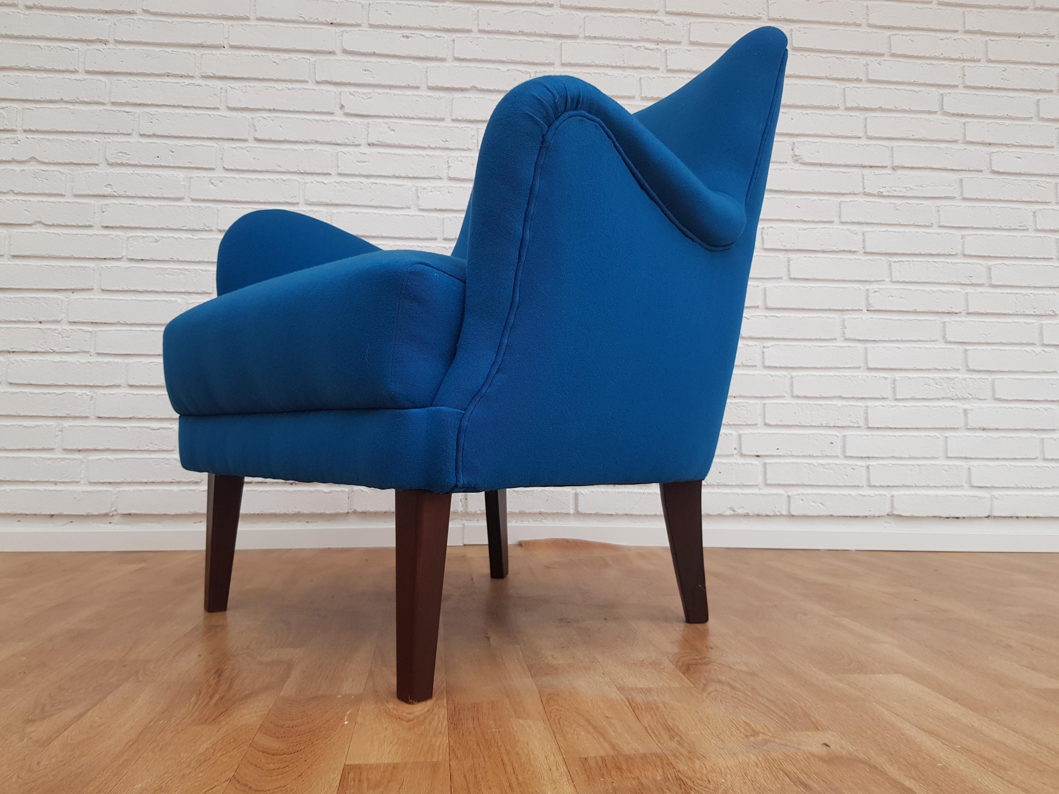 Scandinavian Modern Danish Designed Armchair, 1970s, Wool, Beech, Completely Restored For Sale