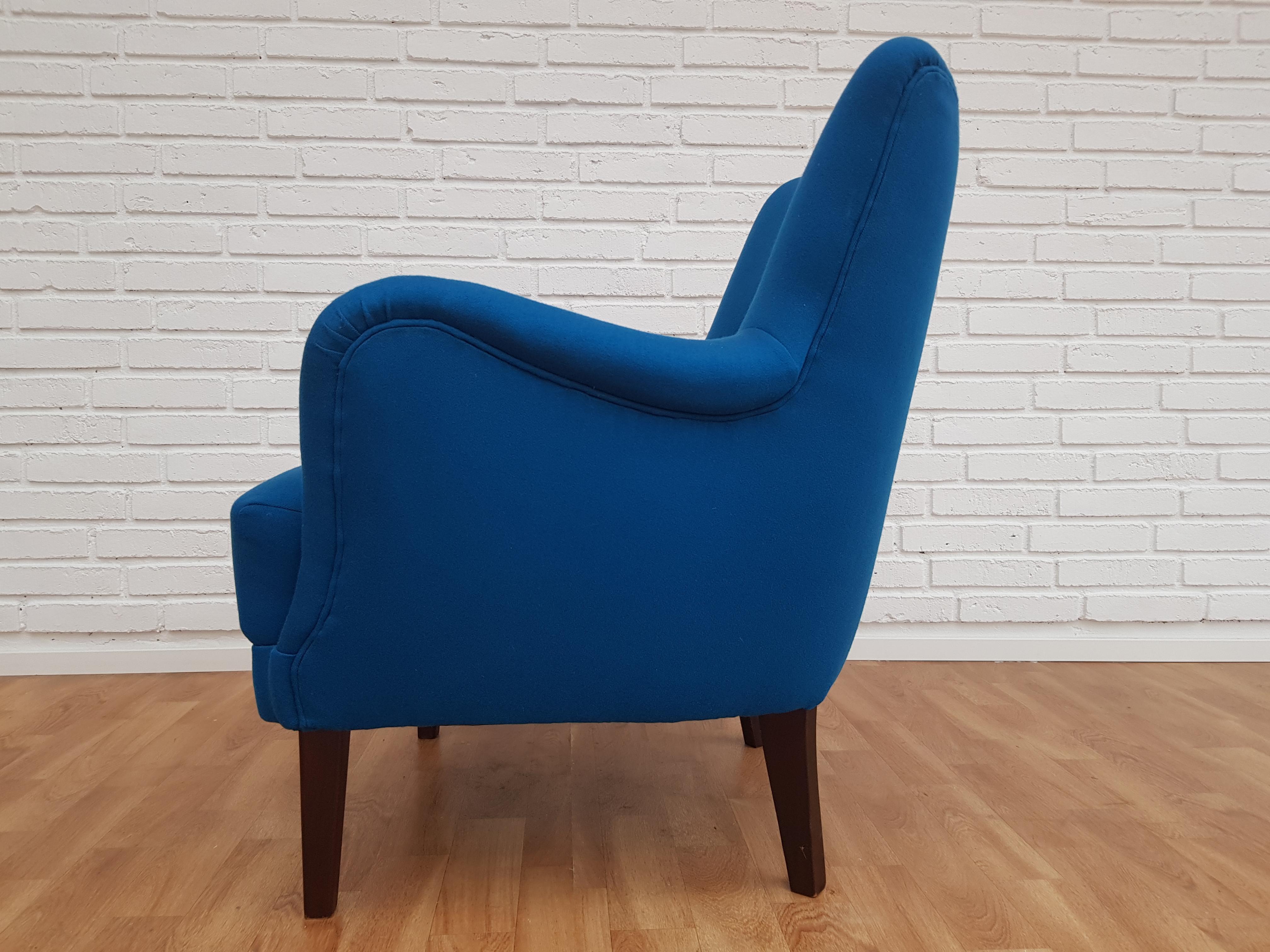 Stained Danish Designed Armchair, 1970s, Wool, Beech, Completely Restored For Sale