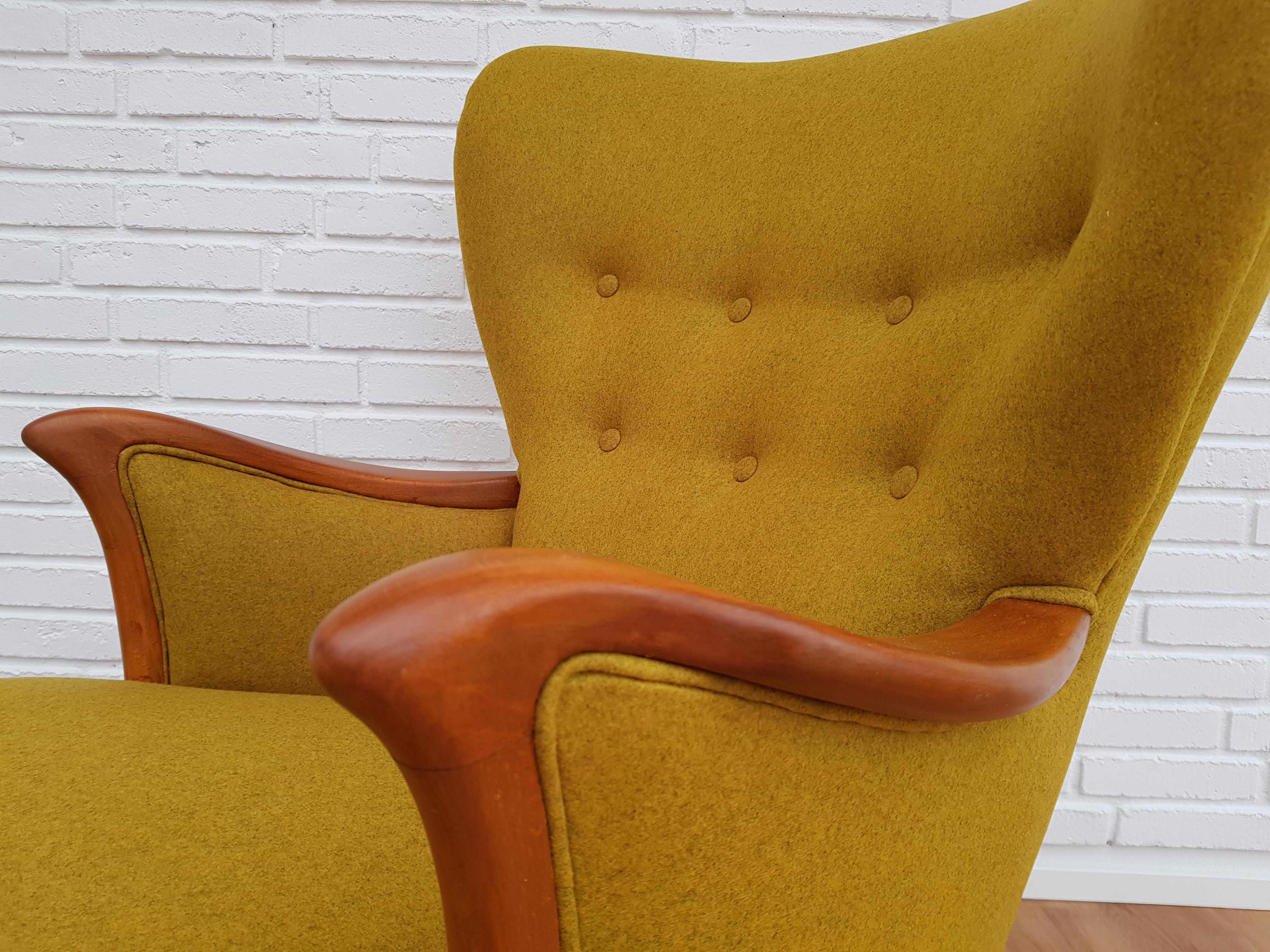 Danish Lounge Chair, 1960s, Wool, Beech, Completely Restored 8
