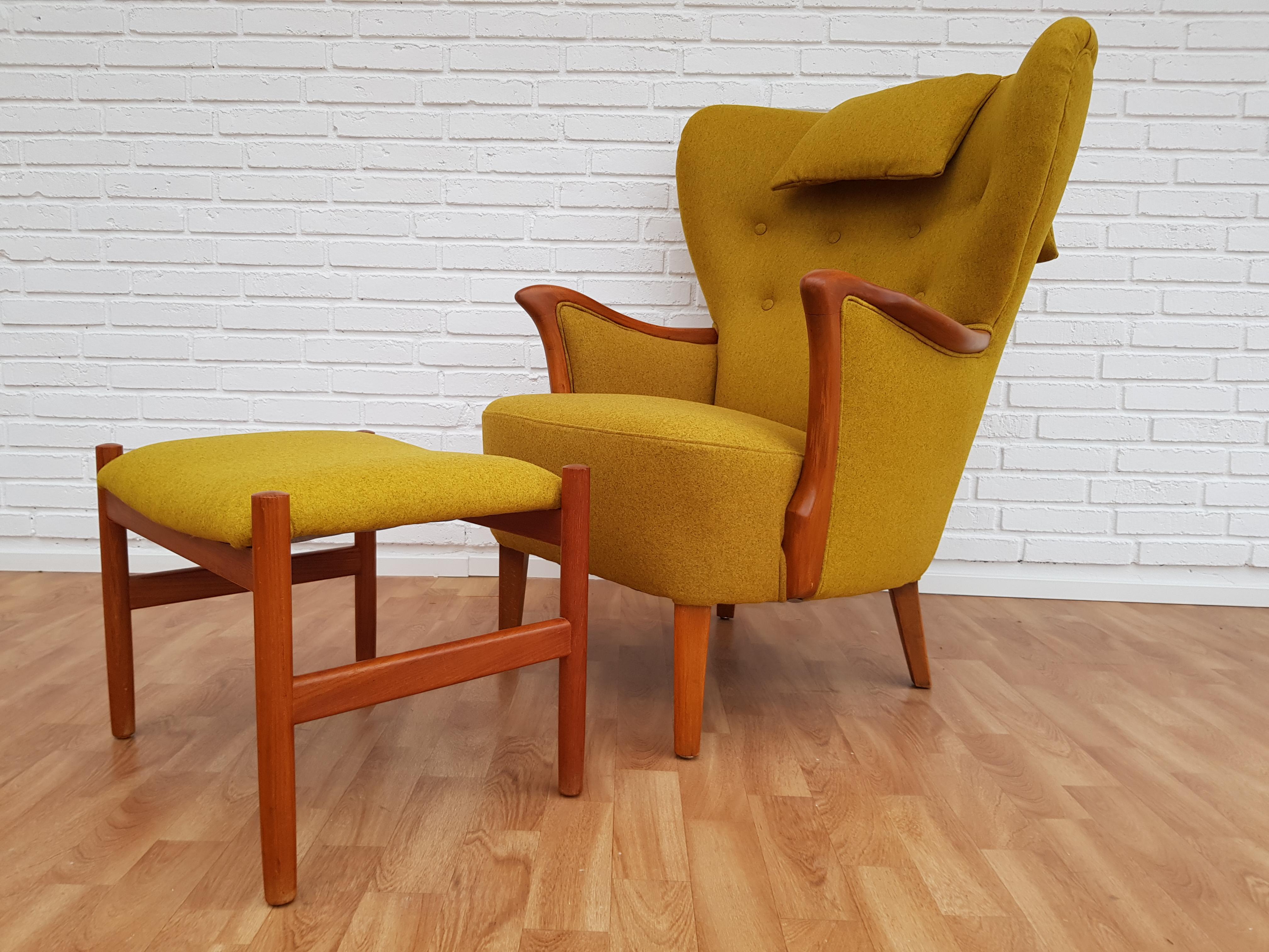 Danish Lounge Chair, 1960s, Wool, Beech, Completely Restored 9
