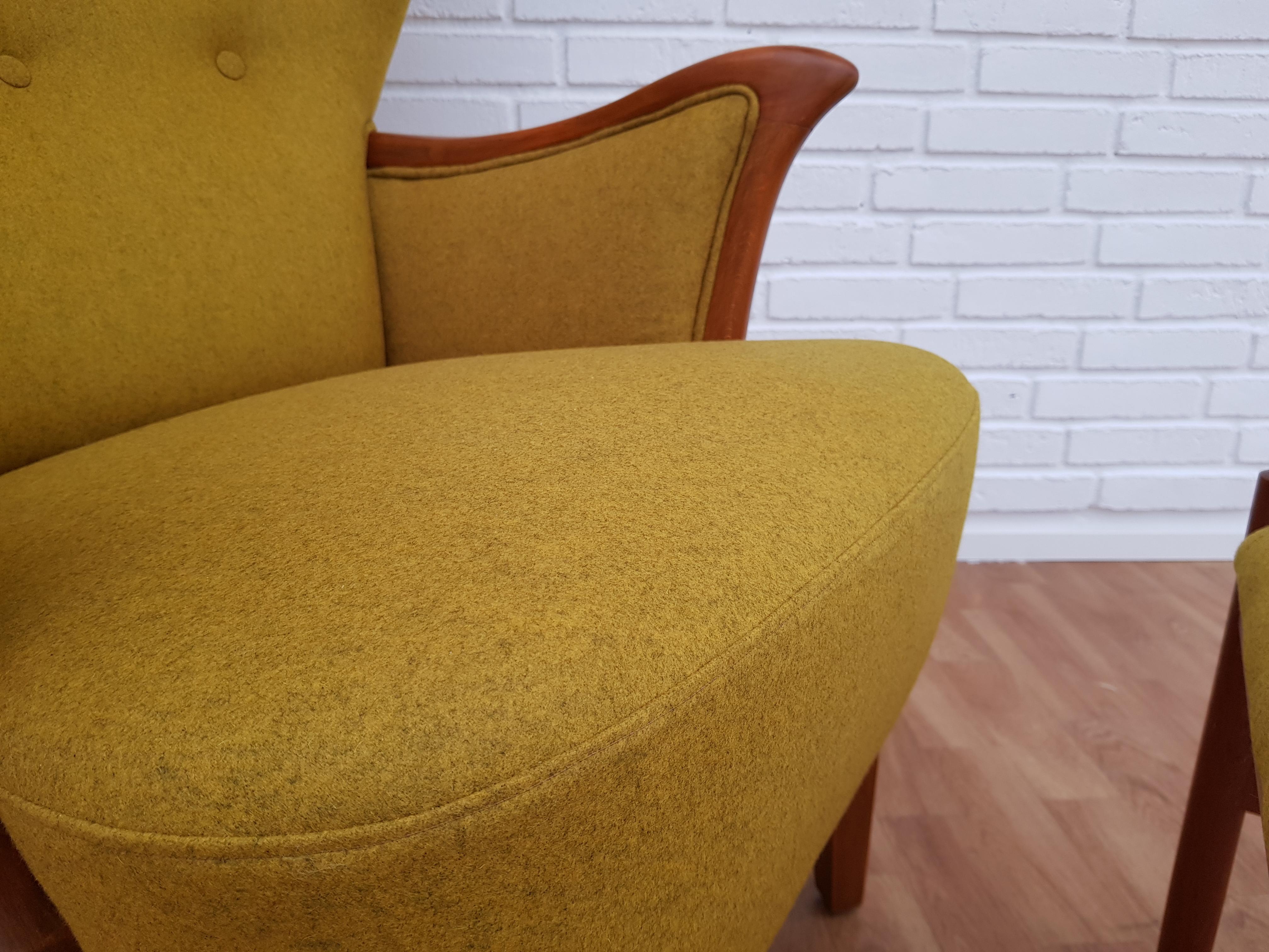 Scandinavian Modern Danish Lounge Chair, 1960s, Wool, Beech, Completely Restored