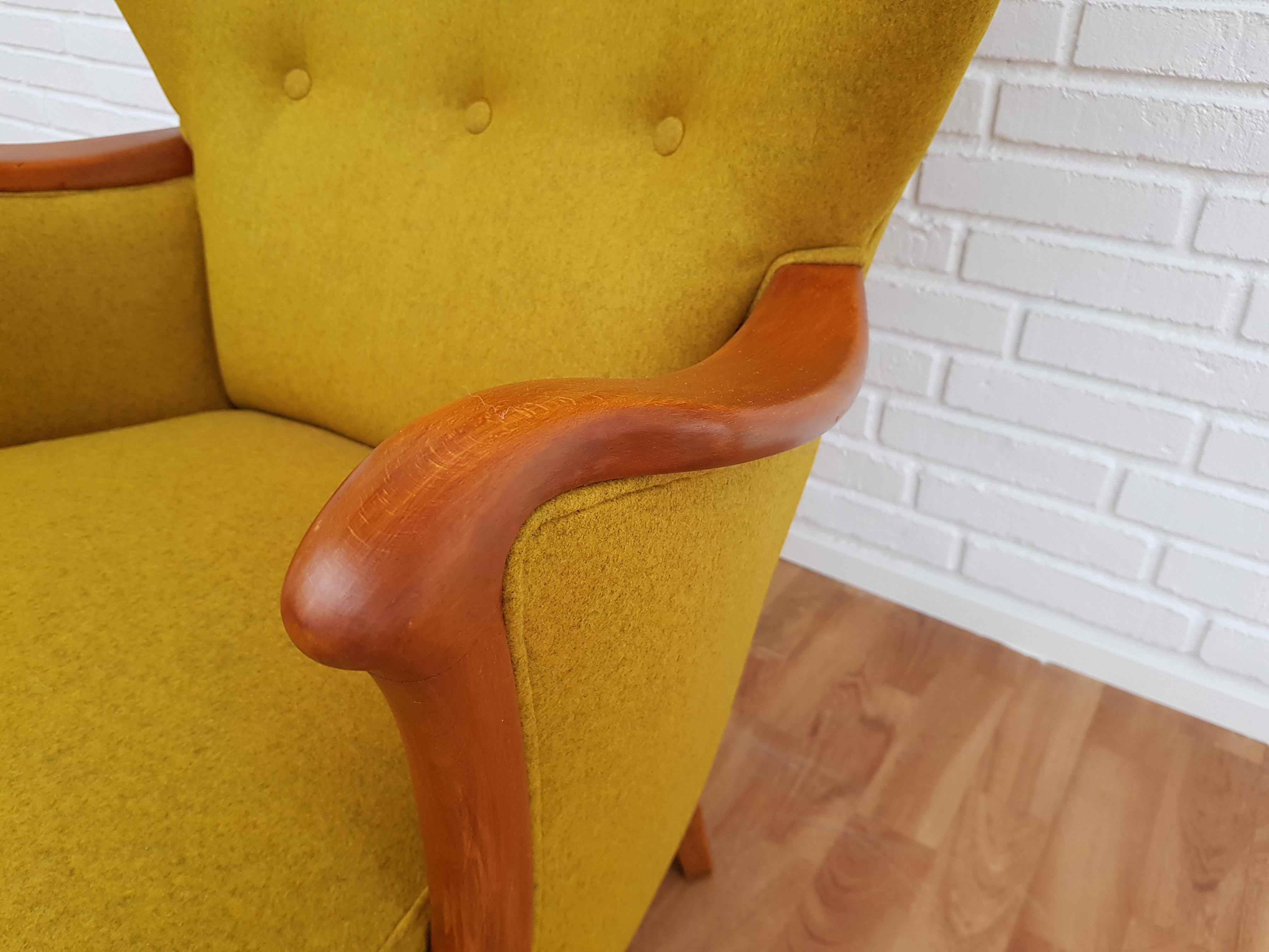 Mid-20th Century Danish Lounge Chair, 1960s, Wool, Beech, Completely Restored