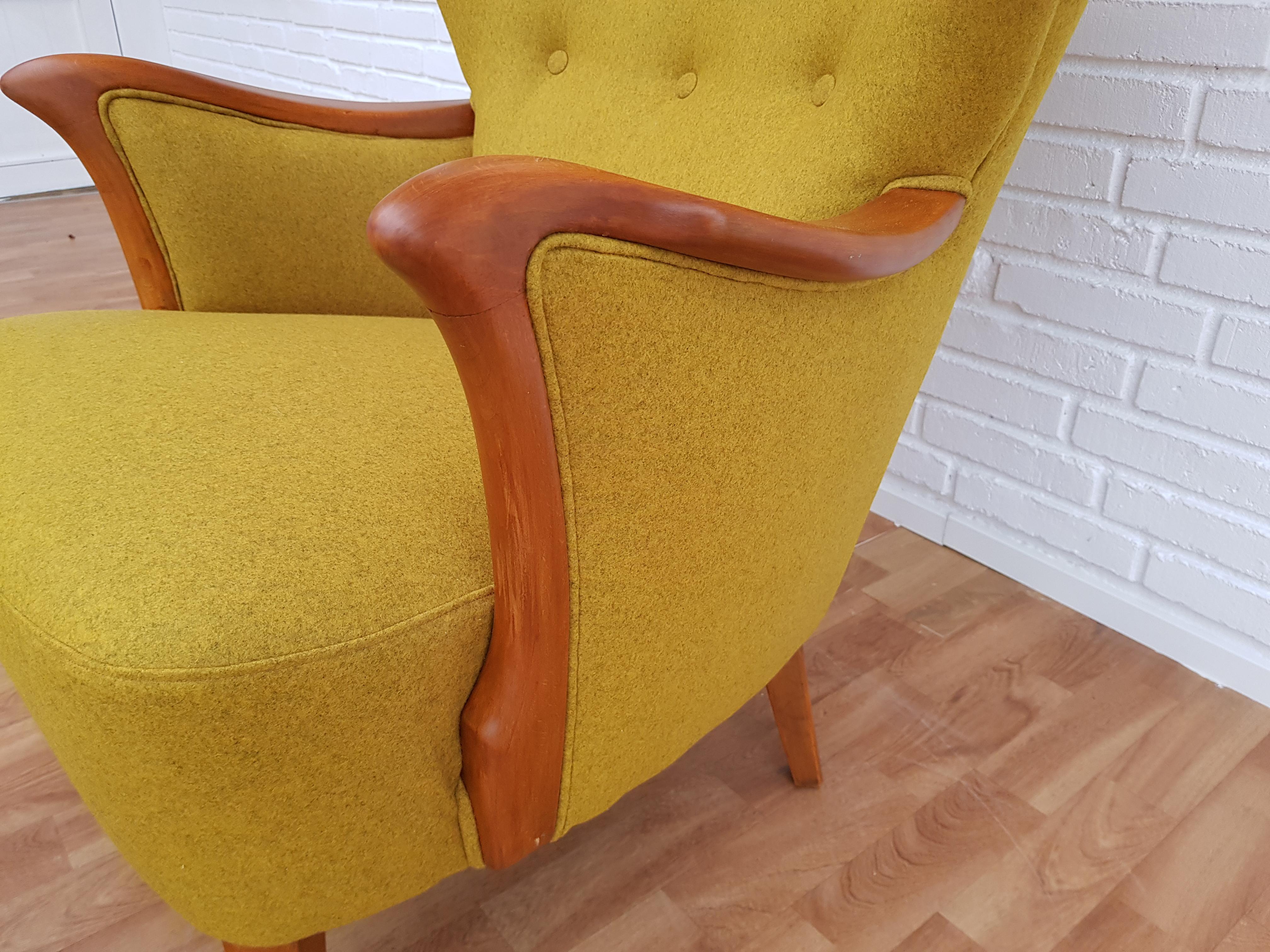 Danish Lounge Chair, 1960s, Wool, Beech, Completely Restored 1