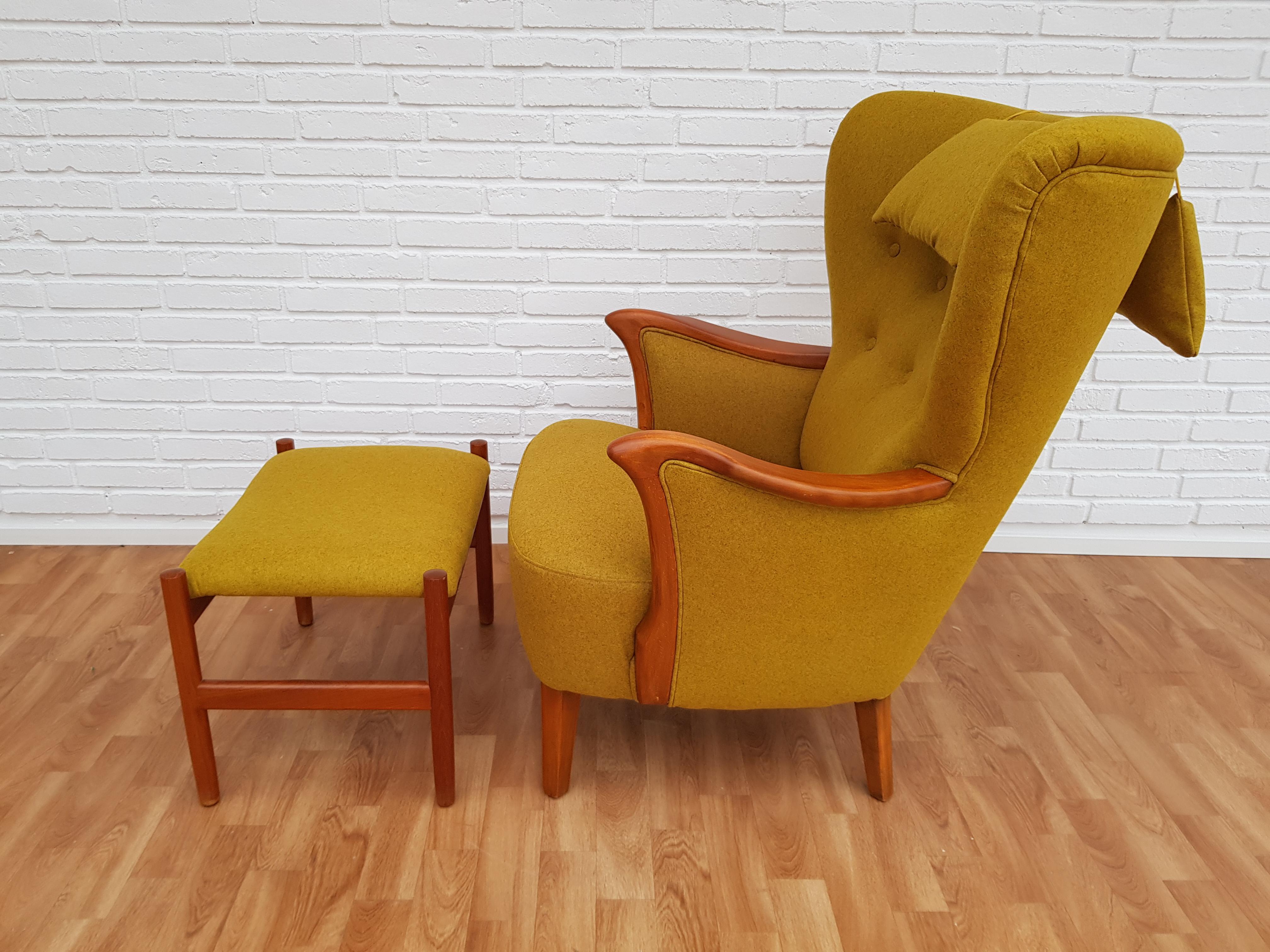 Danish Lounge Chair, 1960s, Wool, Beech, Completely Restored 2
