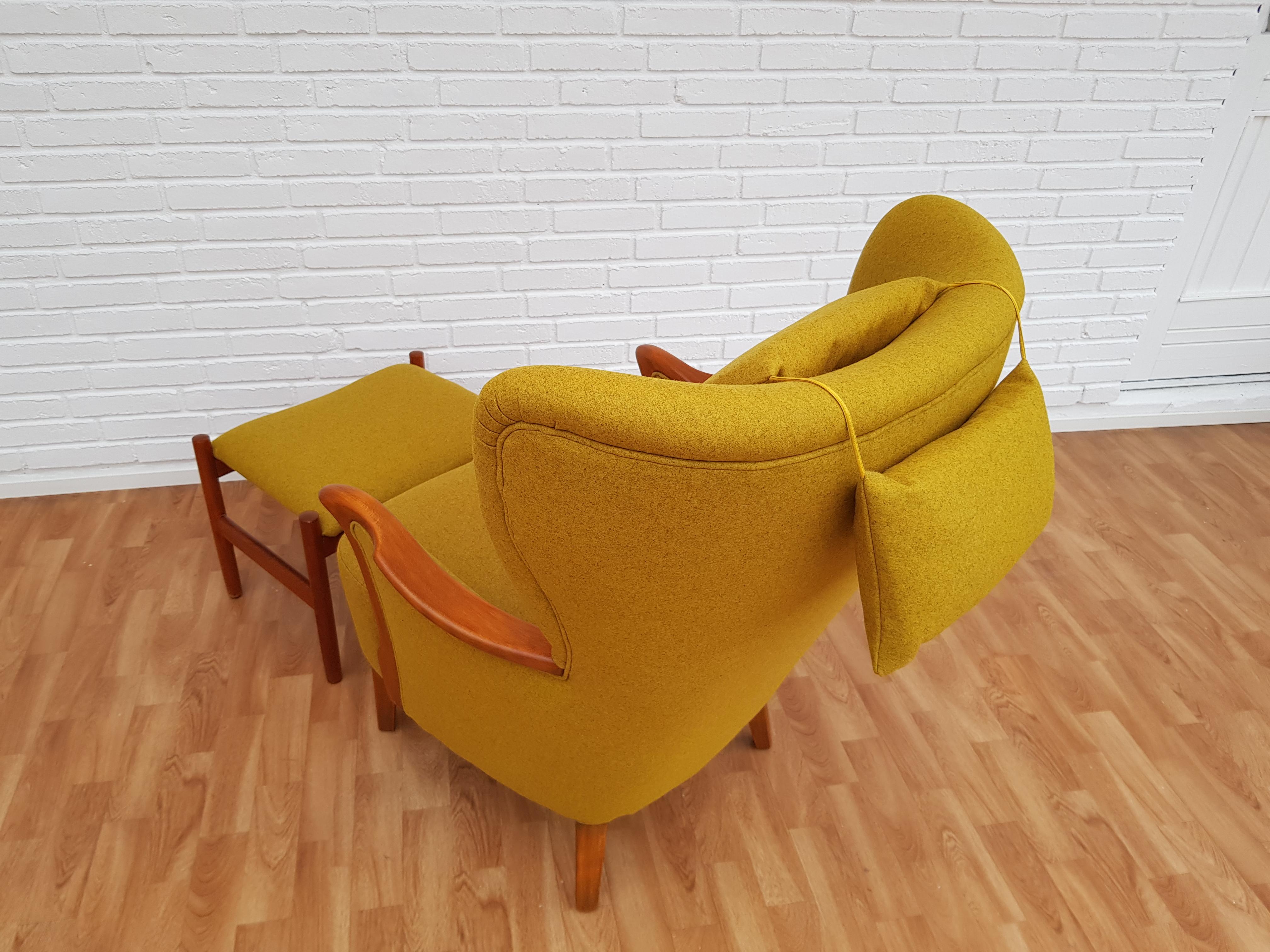 Danish Lounge Chair, 1960s, Wool, Beech, Completely Restored 3