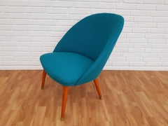 Danish Lounge Chair, Wool, 1970s, Completely Restored
