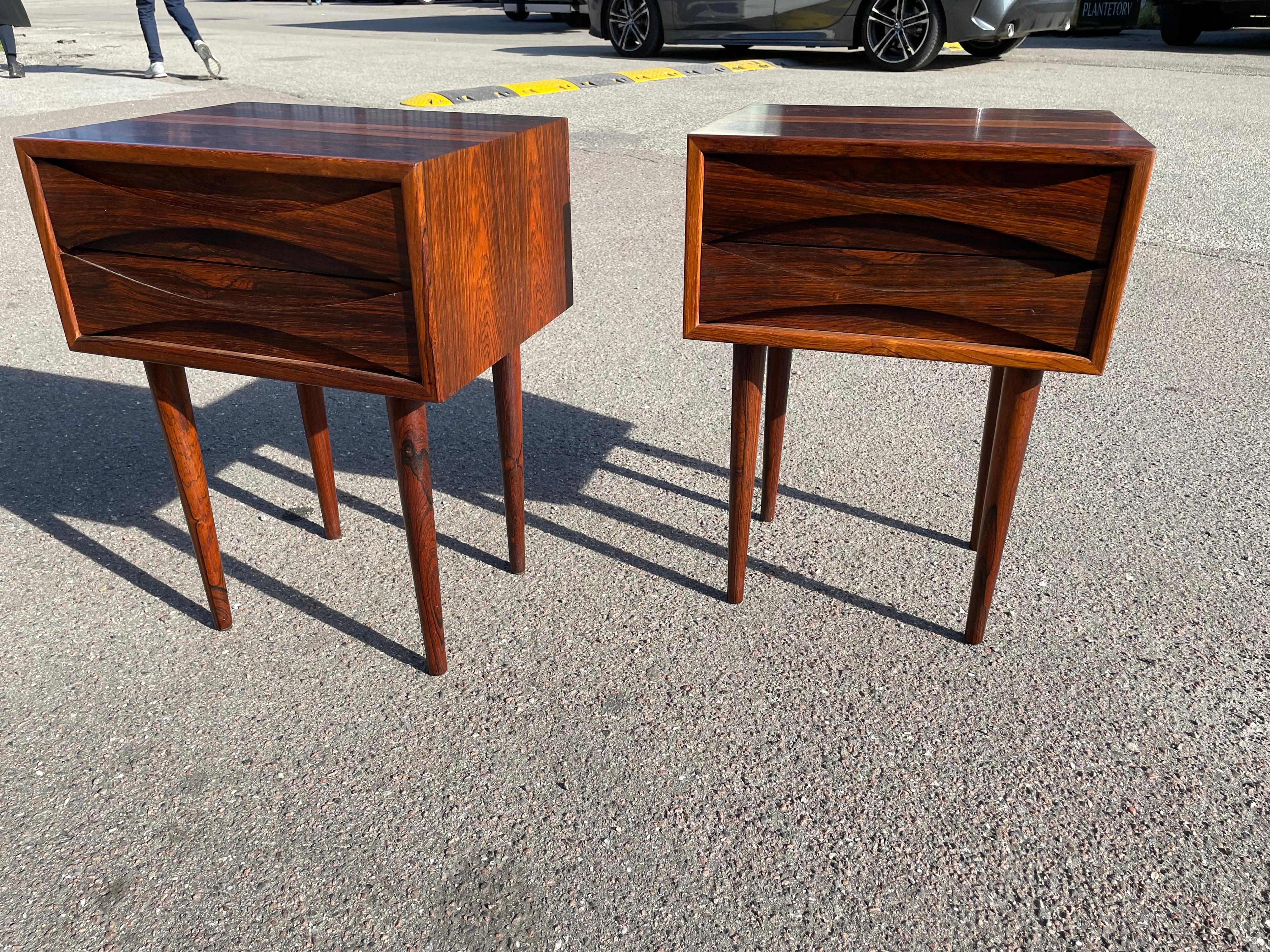 Set of bedside tables or nightstands designed by Niels Clausen for N.C. Möbler Odense,
Denmark, 1950s.