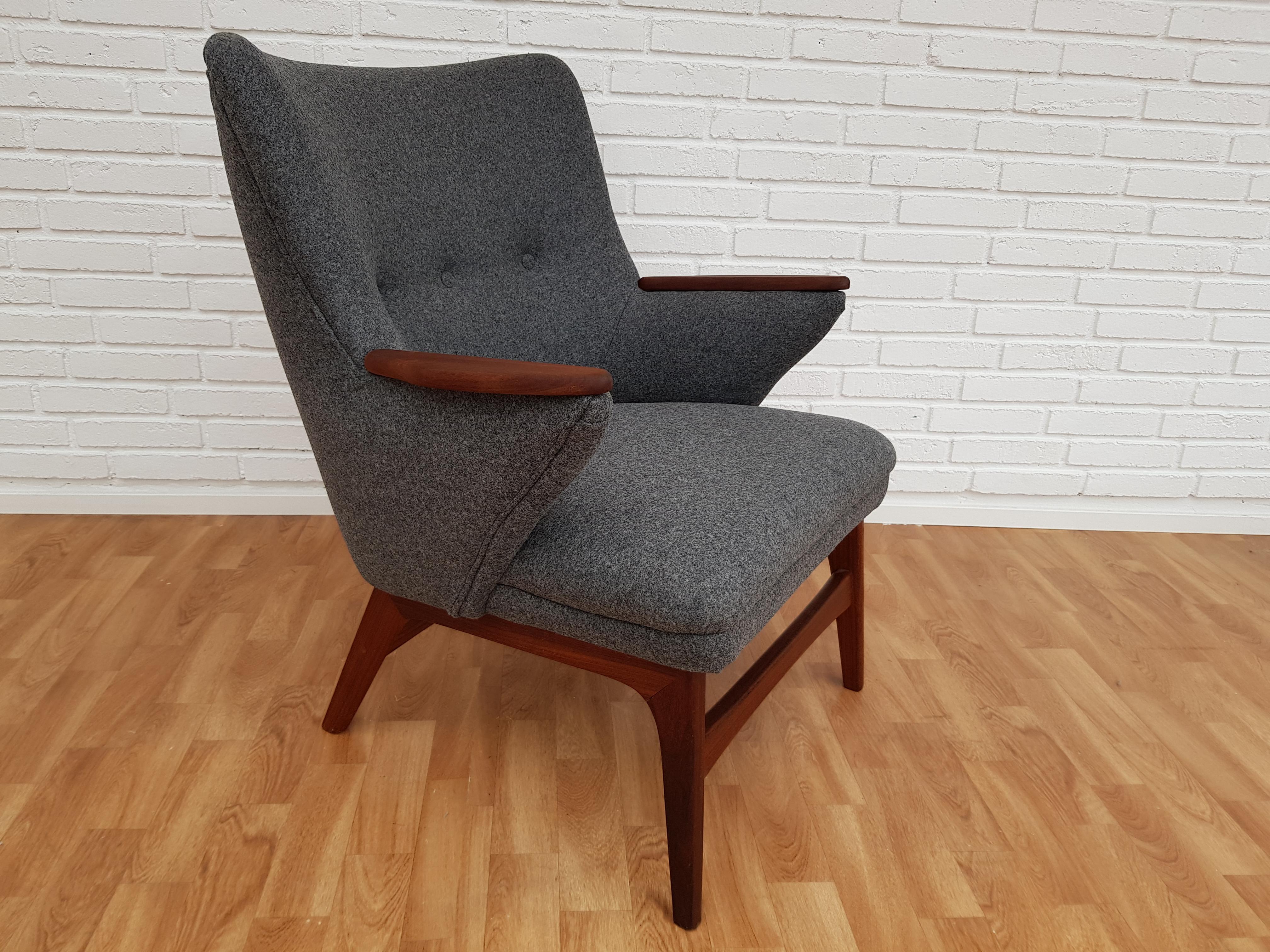 Danish Designed Sofa Set, Teak Wood, Wool, Completely Restored, 1960s 8