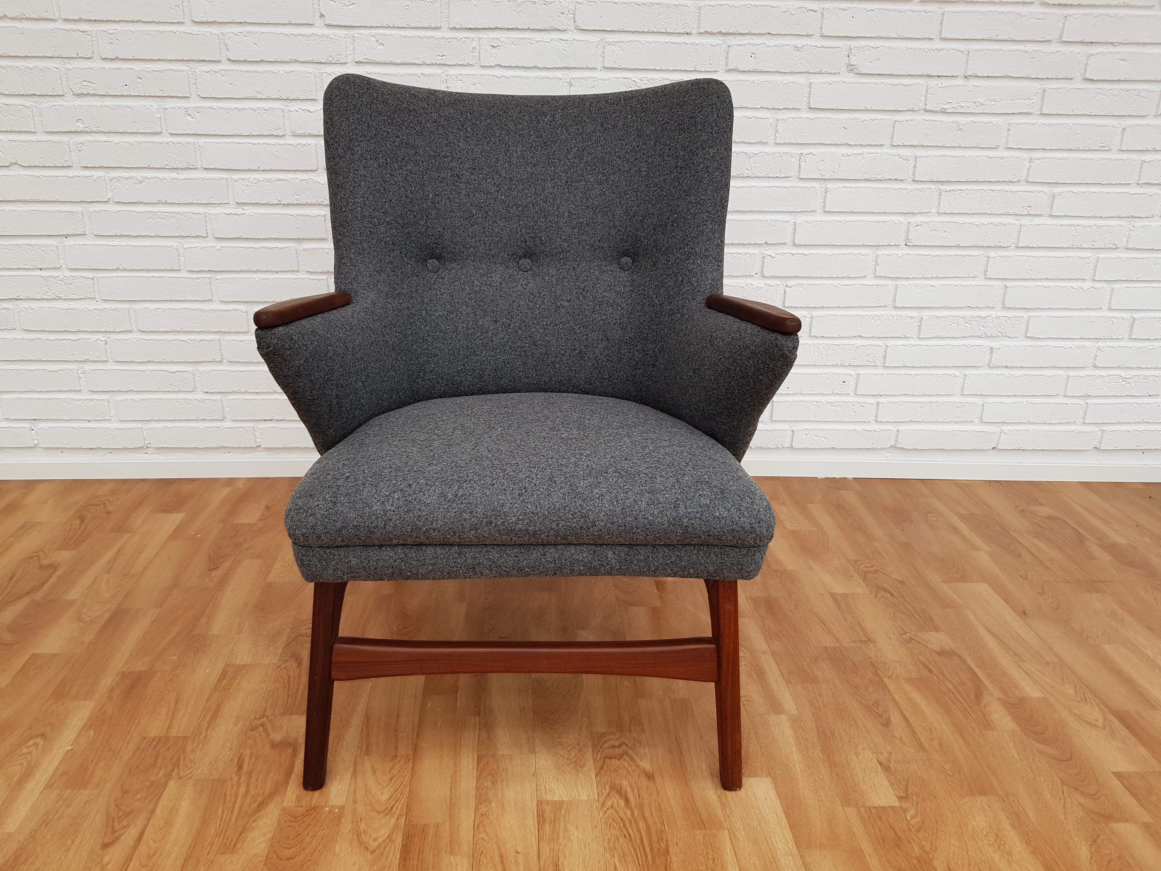 Danish Designed Sofa Set, Teak Wood, Wool, Completely Restored, 1960s 9