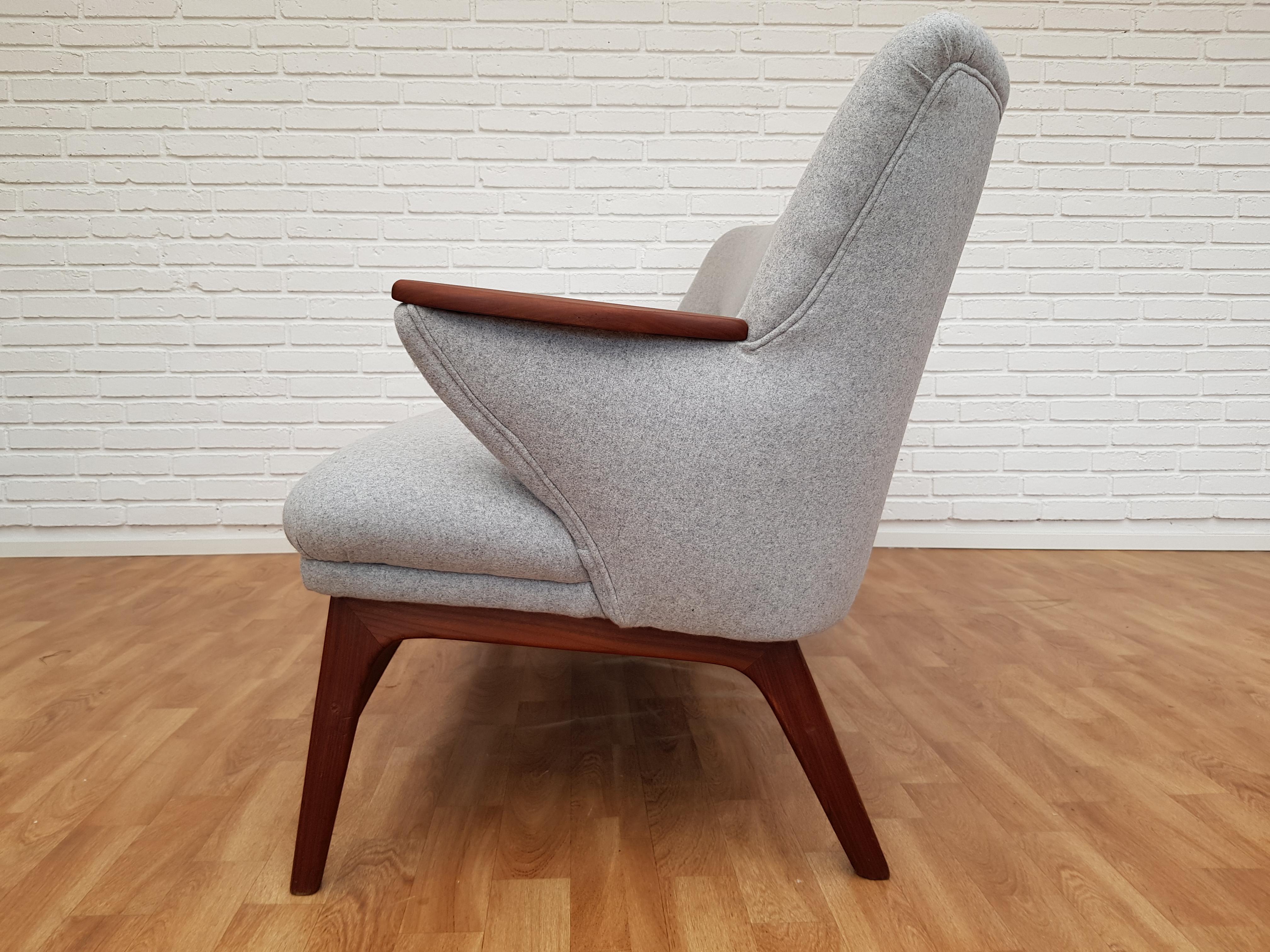 Mid-20th Century Danish Designed Sofa Set, Teak Wood, Wool, Completely Restored, 1960s