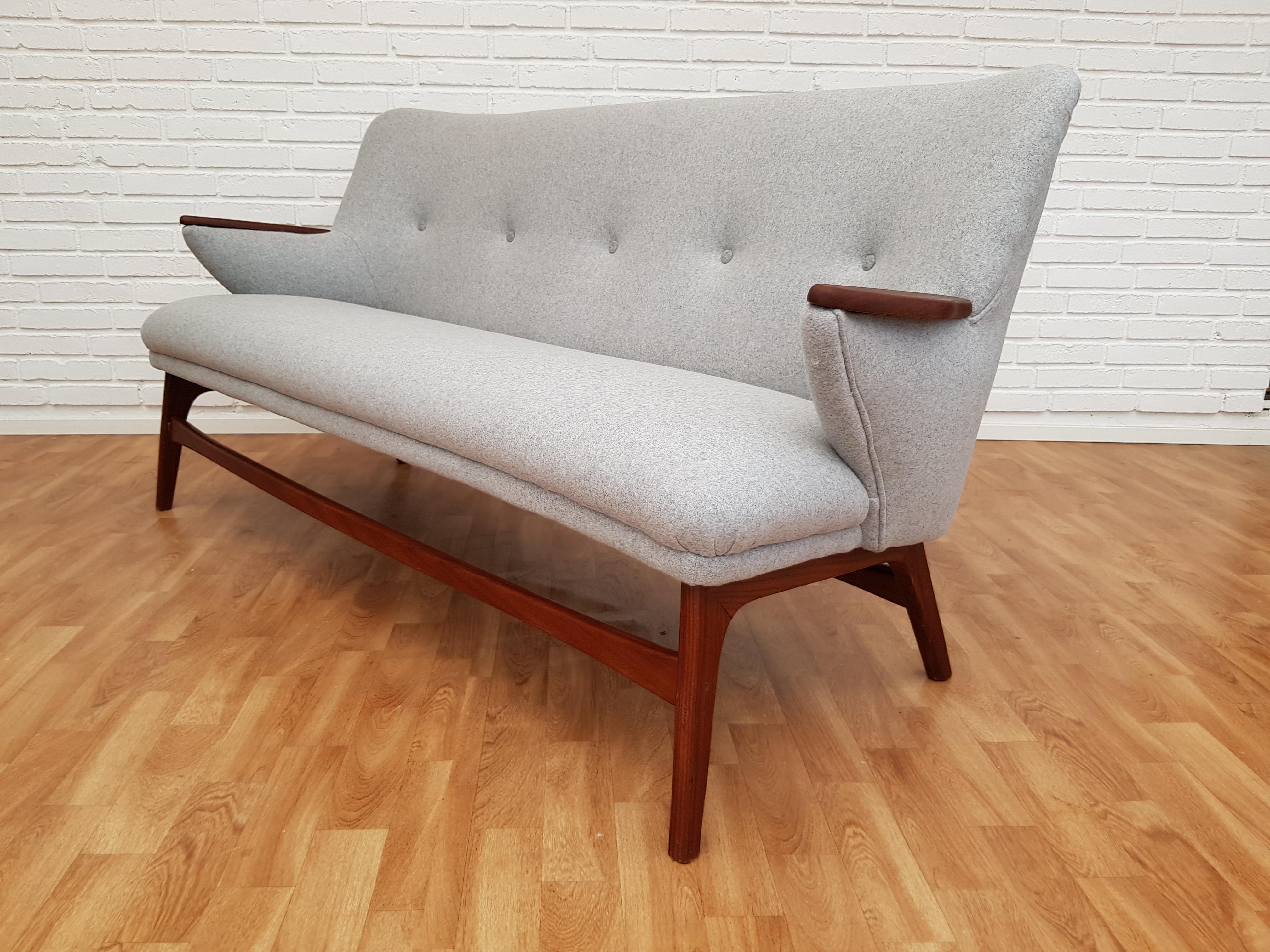 Danish Designed Sofa Set, Teak Wood, Wool, Completely Restored, 1960s 1