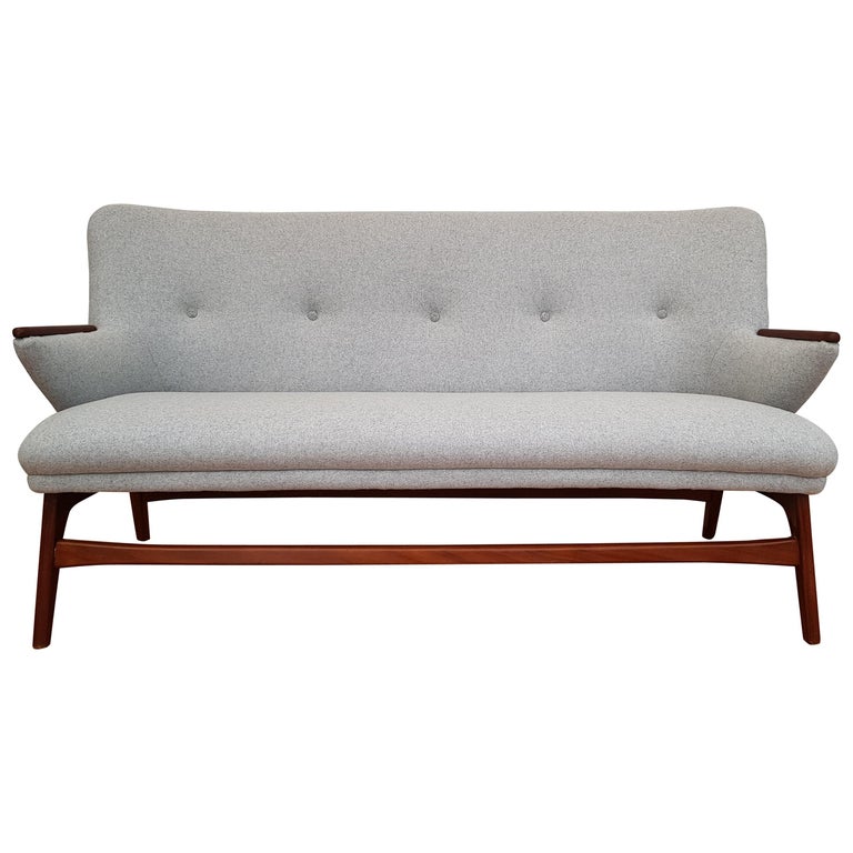 Danish Designed Sofa Teak Wood Wool Completely Red 1960s Danish Designed Sofa Teak Wood Wool Completely Red 1960s