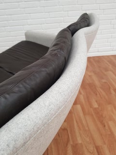 Danish Vintage Sofa, 1970s, Chrome Base, Wool, Leather, Restored