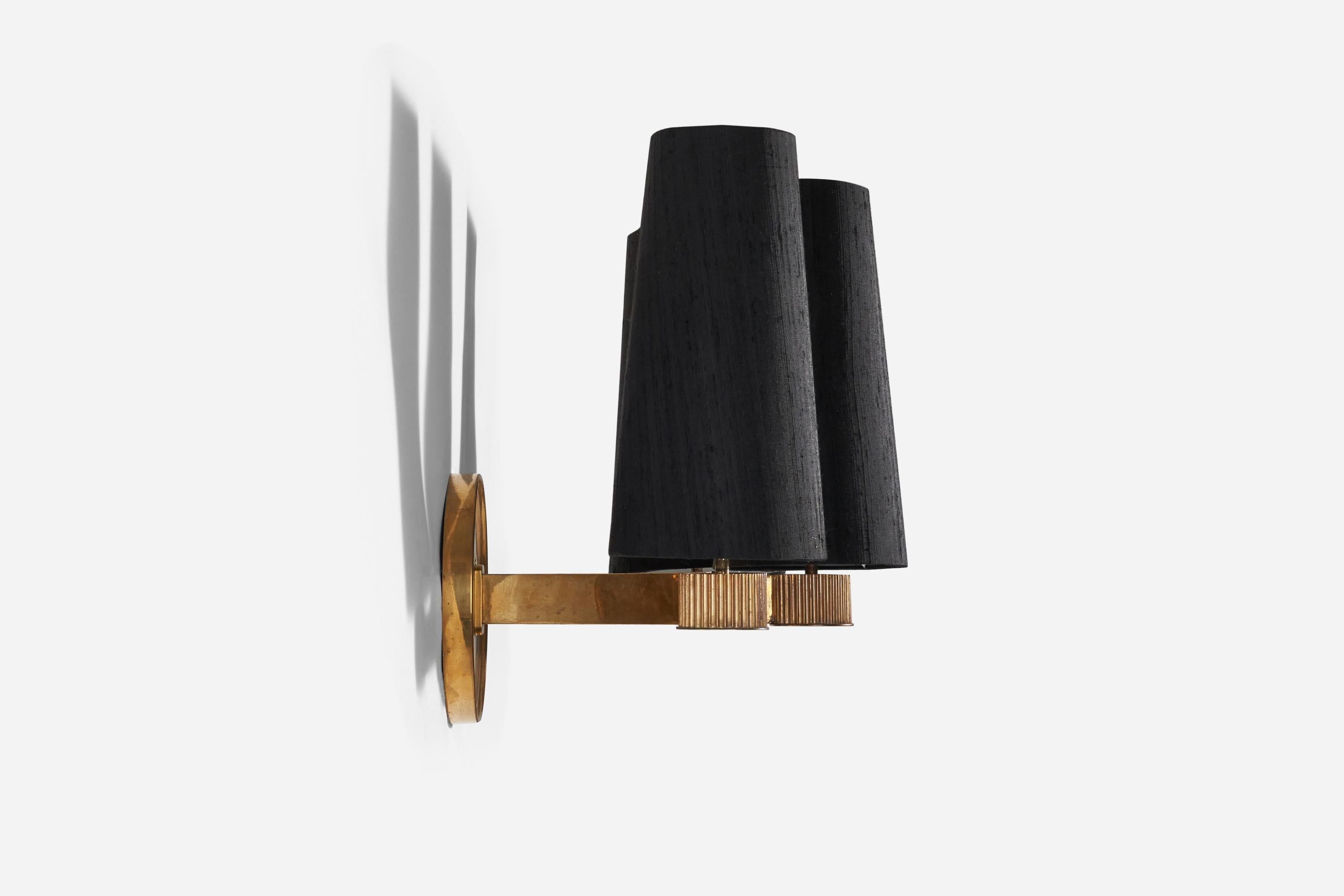 Mid-20th Century Danish Designer, 3-Light Sconce, Brass, Black Fabric, Denmark, 1940s