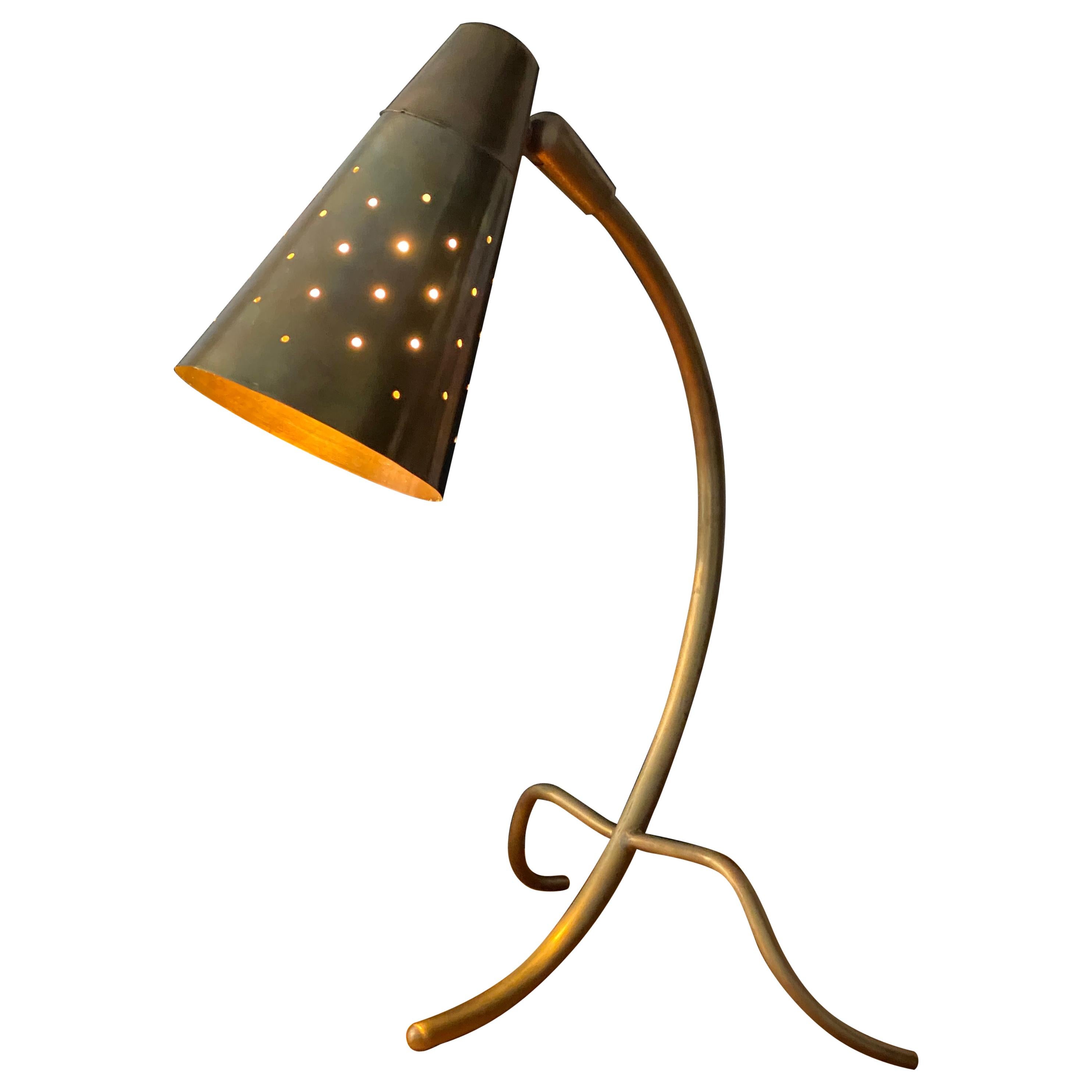 Danish Designer, Adjustable Modernist Table Lamp, Brass, Denmark, 1940s