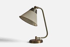 Danish Designer, Adjustable Table Lamp, Brass, Parchment Paper, Denmark 1940s