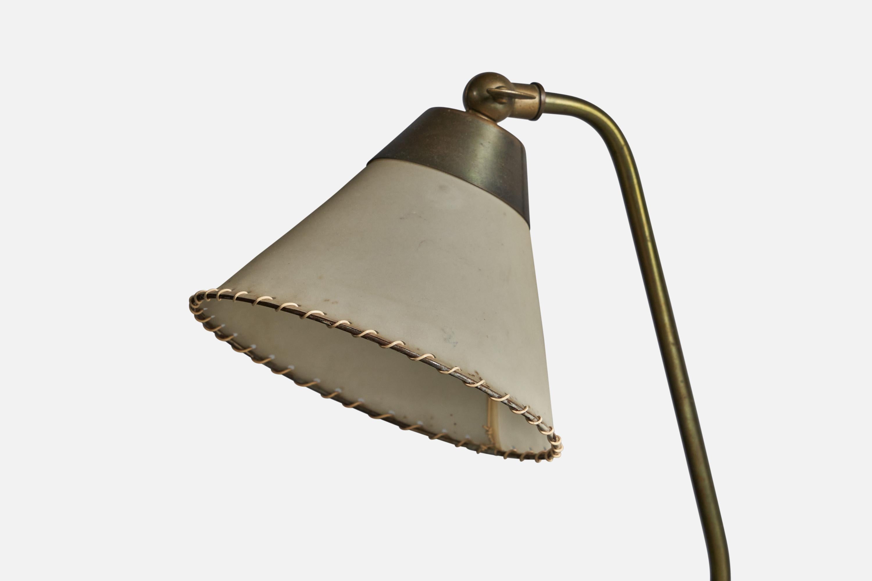 Danish Designer, Adjustable Table Lamp, Brass, Parchment Paper, Denmark 1940s In Good Condition For Sale In High Point, NC