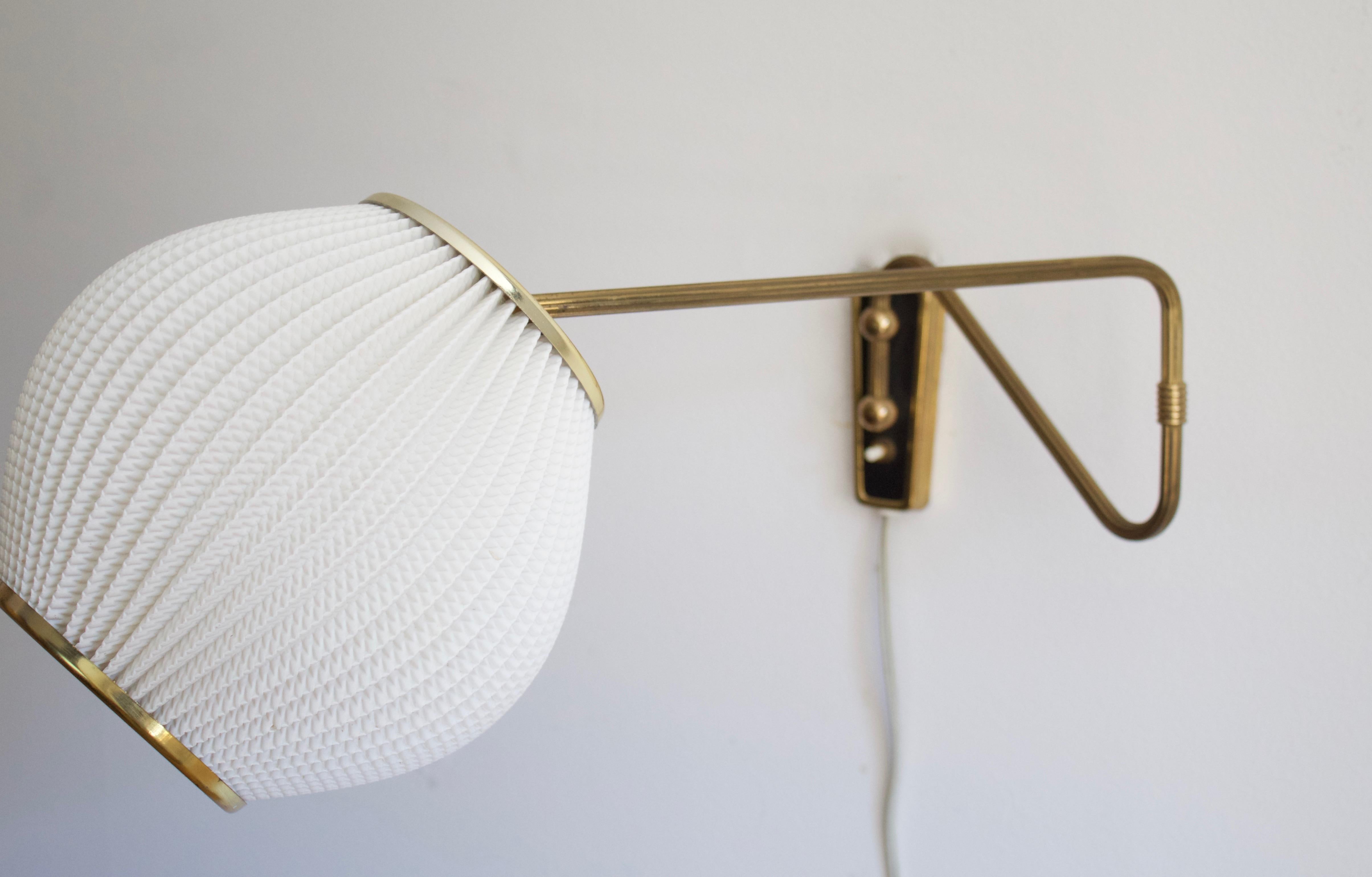 Mid-20th Century Danish Designer, Adjustable Wall Light, Brass, Acrylic, Denmark, 1950s