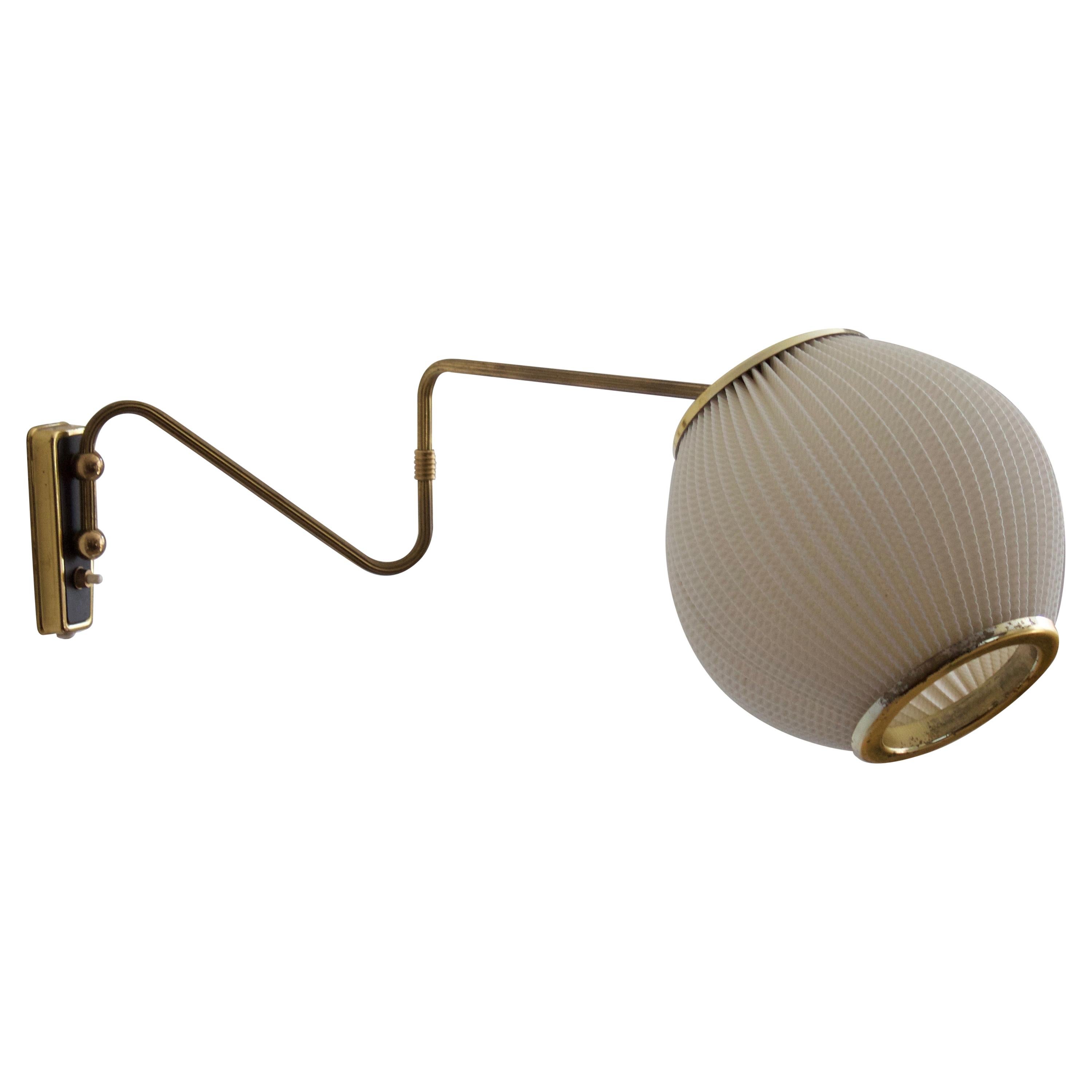 Danish Designer, Adjustable Wall Light, Brass, Acrylic, Denmark, 1950s