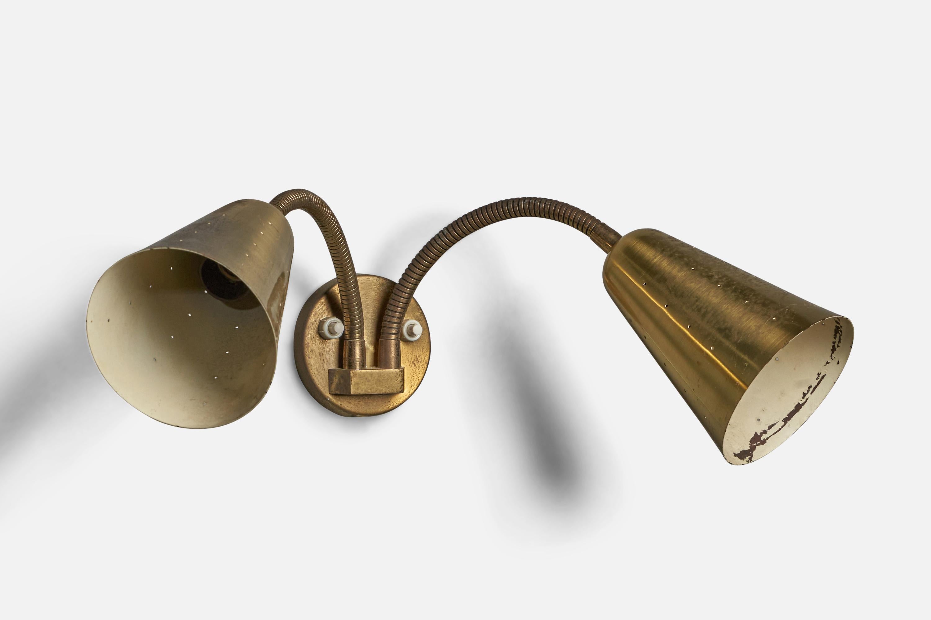 Danish Designer, Adjustable Wall Light, Brass, Denmark, 1940s In Fair Condition For Sale In High Point, NC
