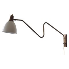Danish Designer, Adjustable Wall Light, Brass, Lacquered Metal, Denmark, 1940s