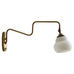 Danish Designer, Adjustable Wall Light, Brass, Milk Glass, Denmark, 1950s