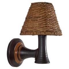 Danish Designer, Adjustable Wall Light, Stoneware, Rattan, Denmark, 1960s