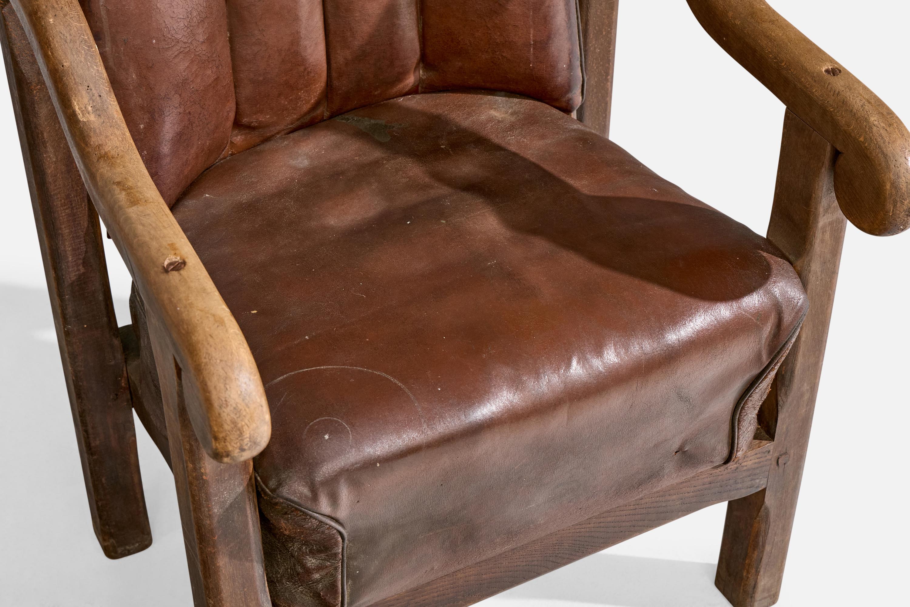 Danois Design/One, fauteuil, Beeche, cuir, Danemark, années 1920 en vente