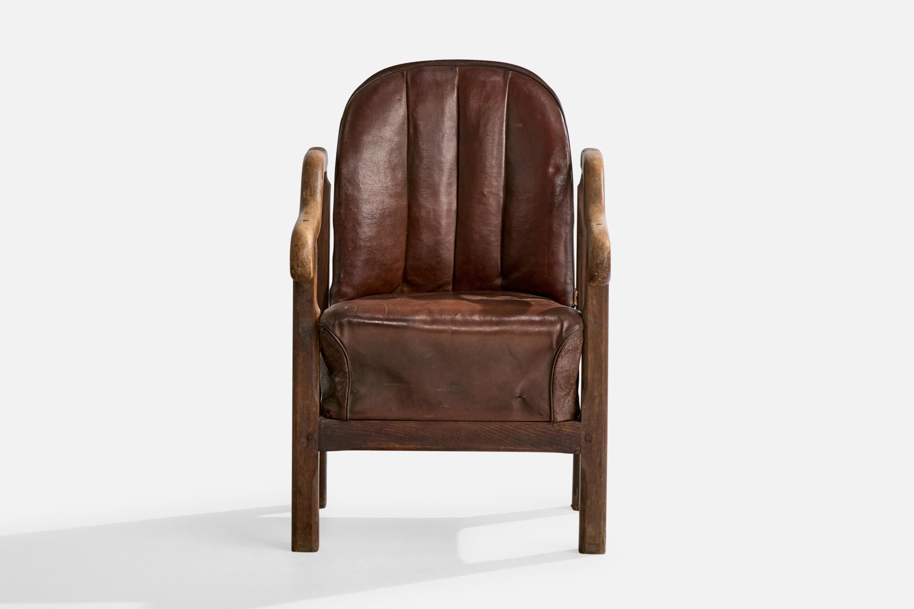 Cuir Design/One, fauteuil, Beeche, cuir, Danemark, années 1920 en vente