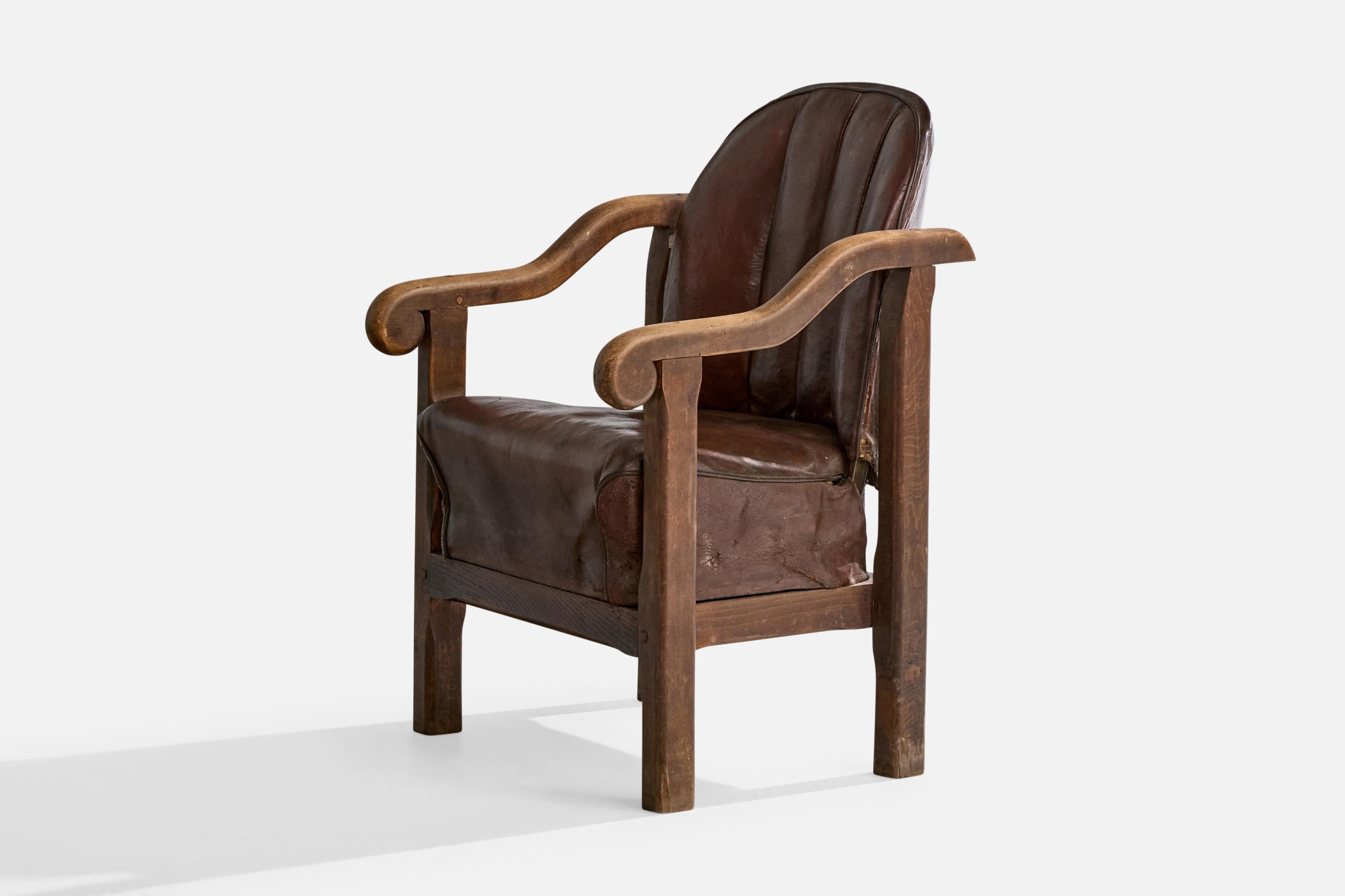 Design/One, fauteuil, Beeche, cuir, Danemark, années 1920 en vente 1