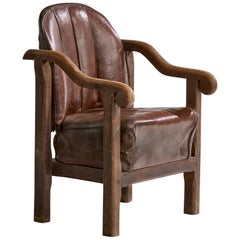 Danish Designer, Armchair, Beech, Leather, Denmark, 1920s