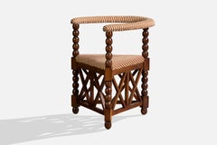 Designer danois, fauteuil, pin, tissu, Danemark, années 1930