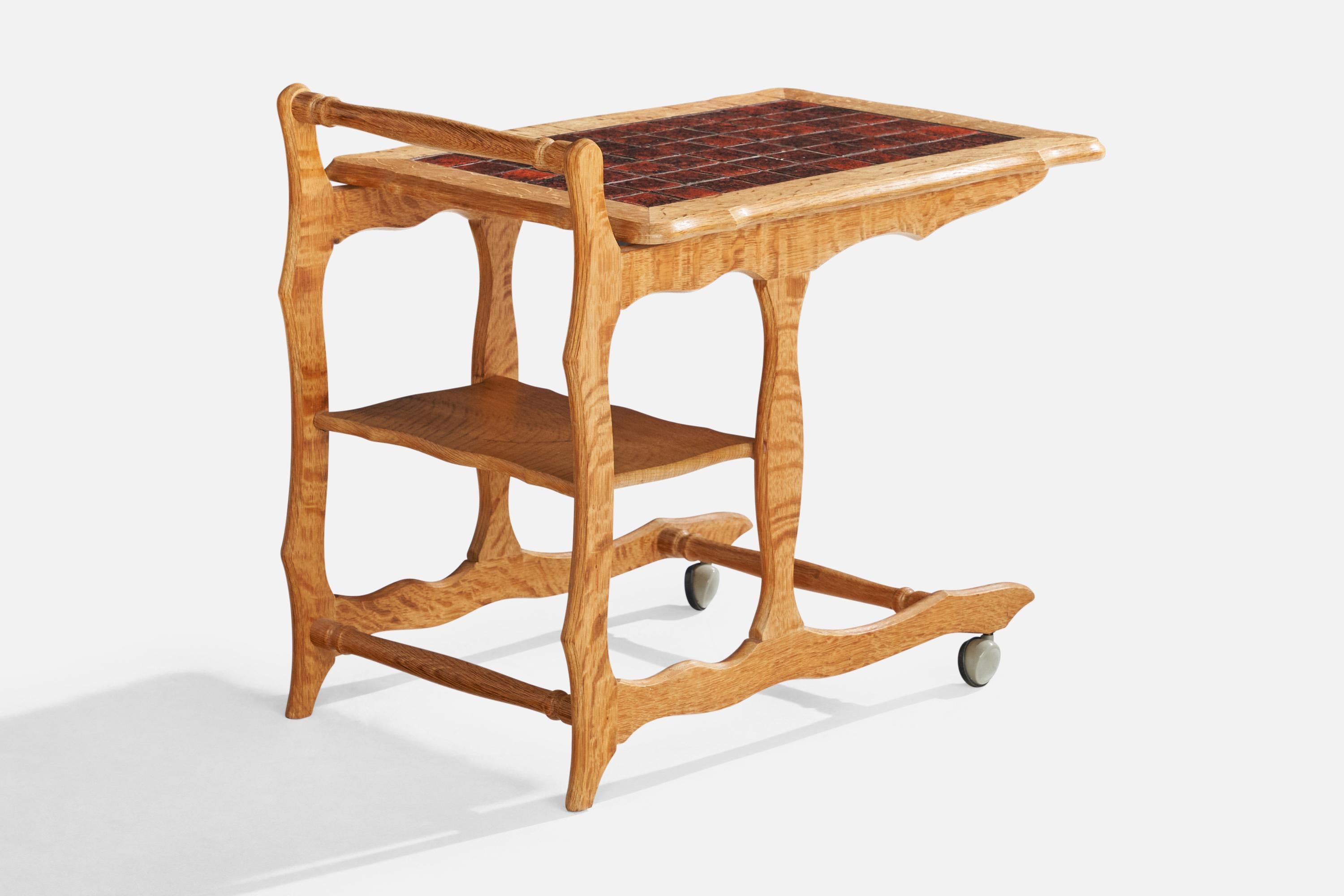 Dänischer Designer, Barwagen, Eiche, Keramik, Dänemark, 1960er Jahre im Angebot 3