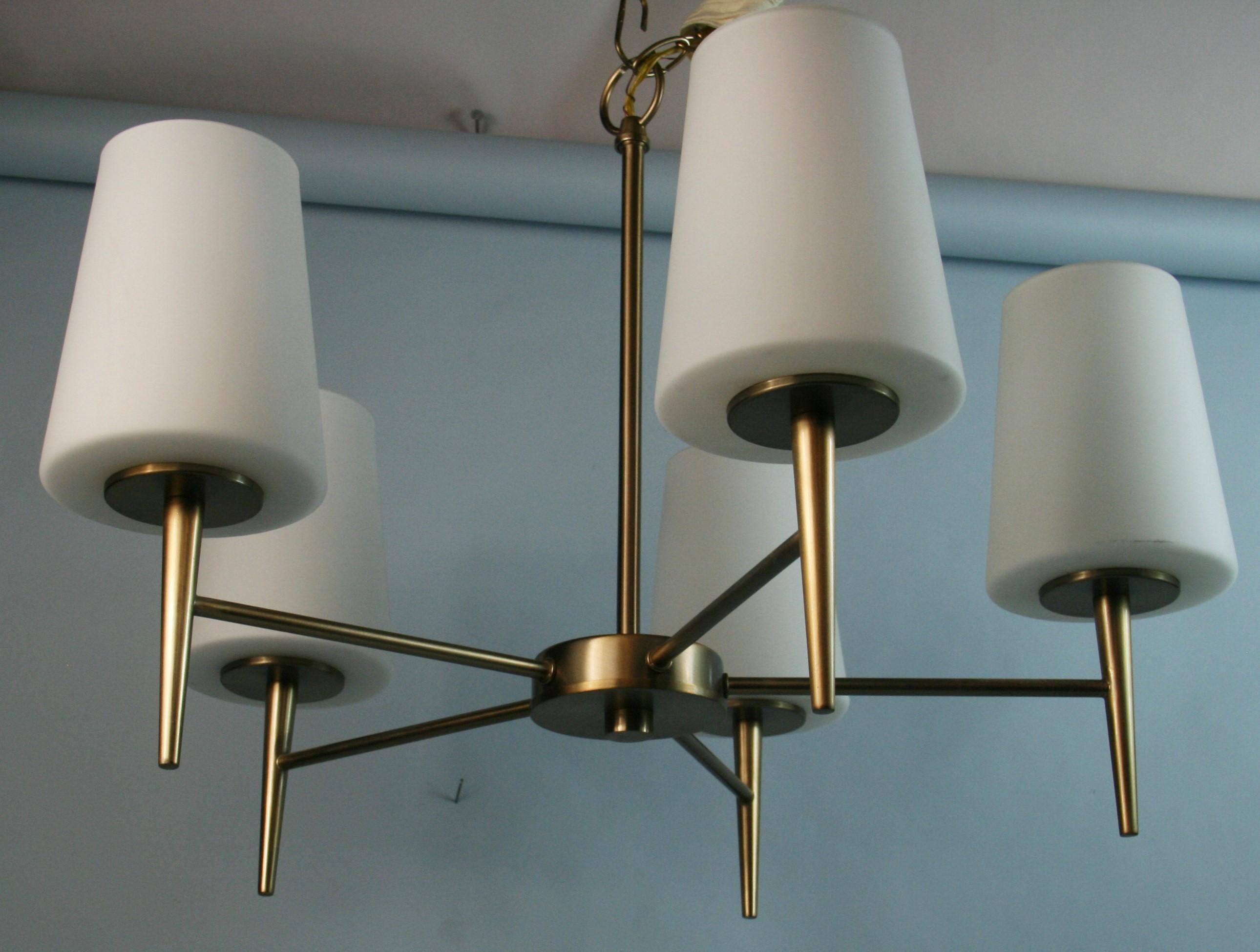 Danish Designer Brass and Frosted Glass Chandelier For Sale 1