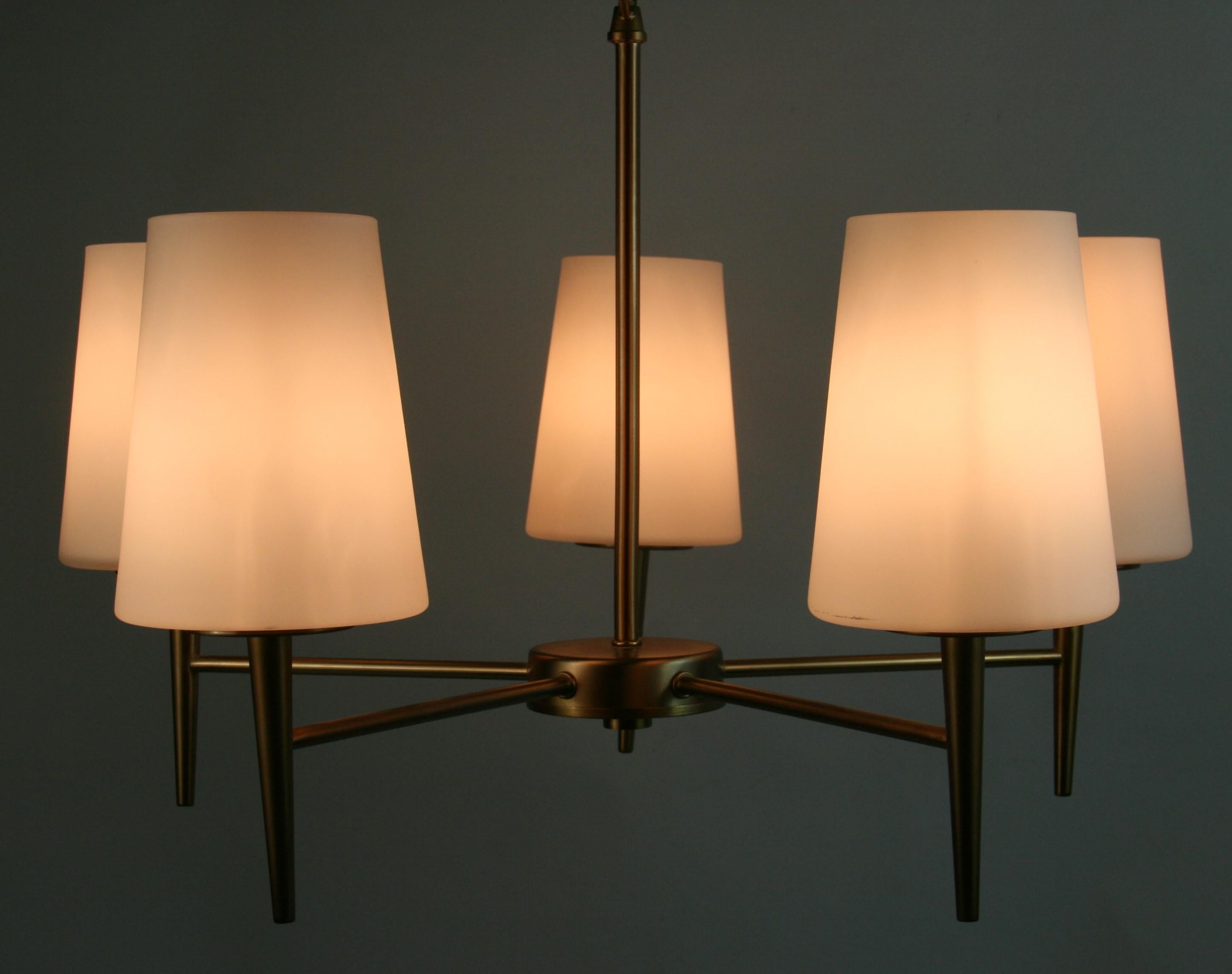 Danish Designer Brass and Frosted Glass Chandelier For Sale 2