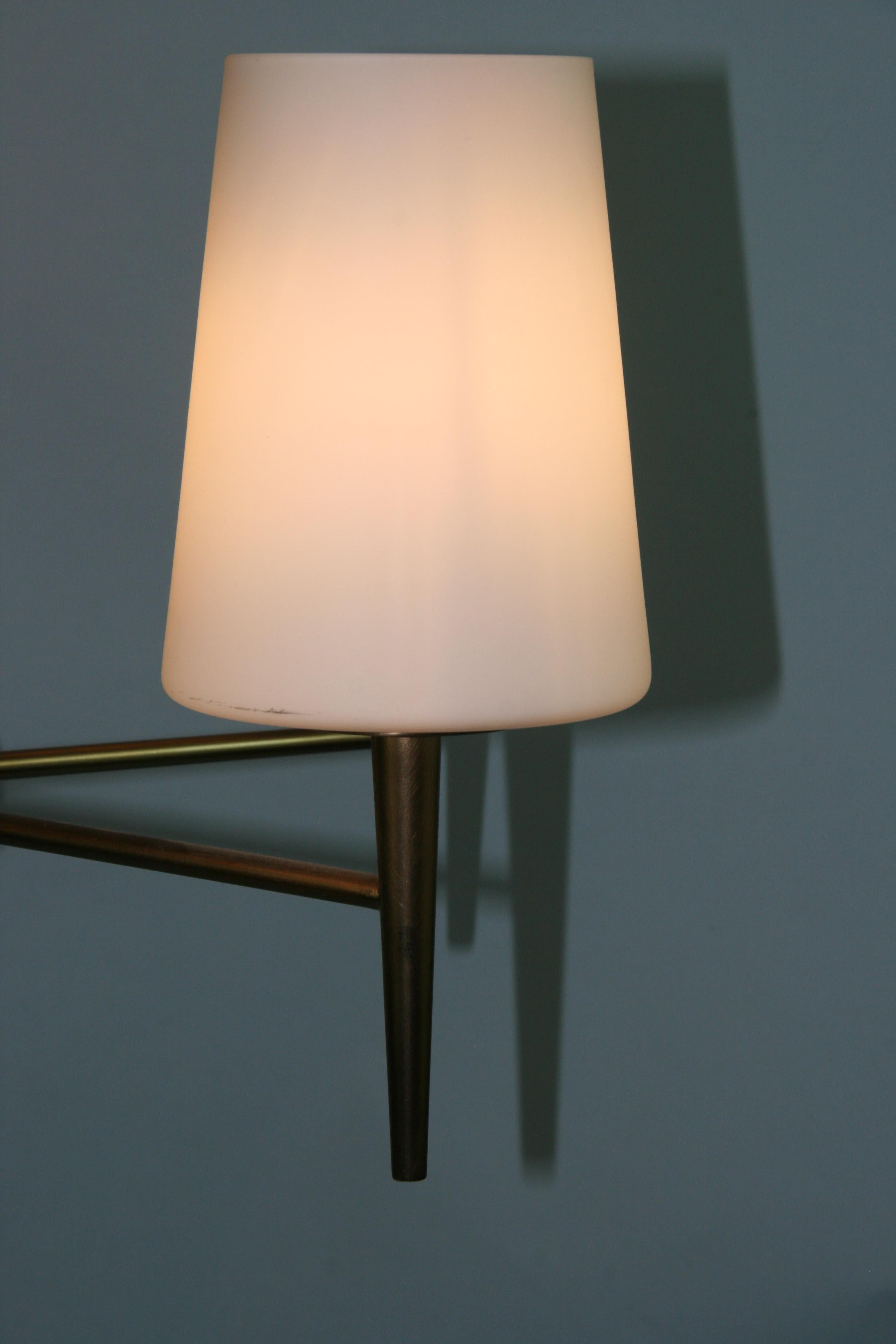 Danish Designer Brass and Frosted Glass Chandelier For Sale 3