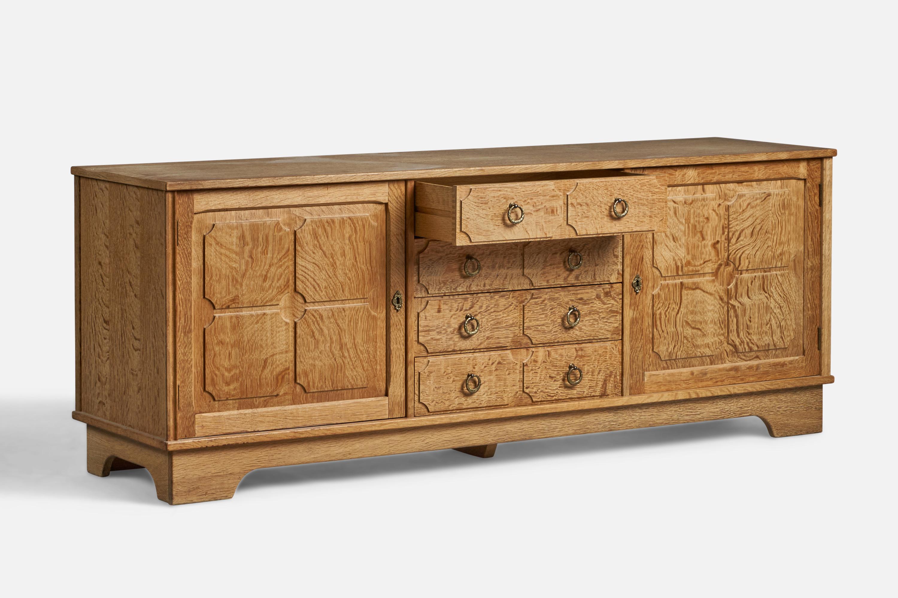 Mid-Century Modern Danish Designer, Cabinet, Oak, Brass, Denmark, 1940s For Sale