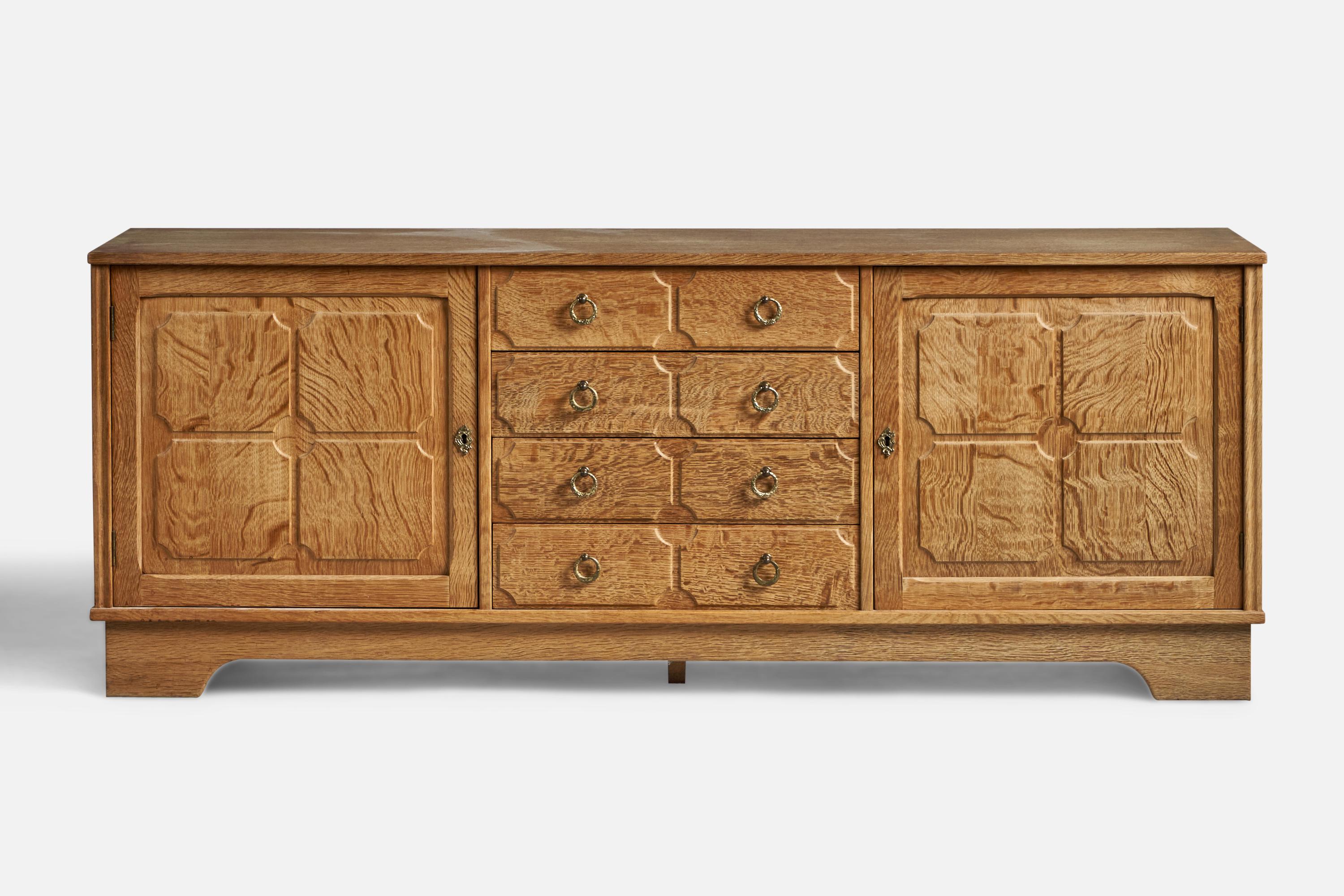 Danish Designer, Cabinet, Oak, Brass, Denmark, 1940s In Good Condition For Sale In High Point, NC
