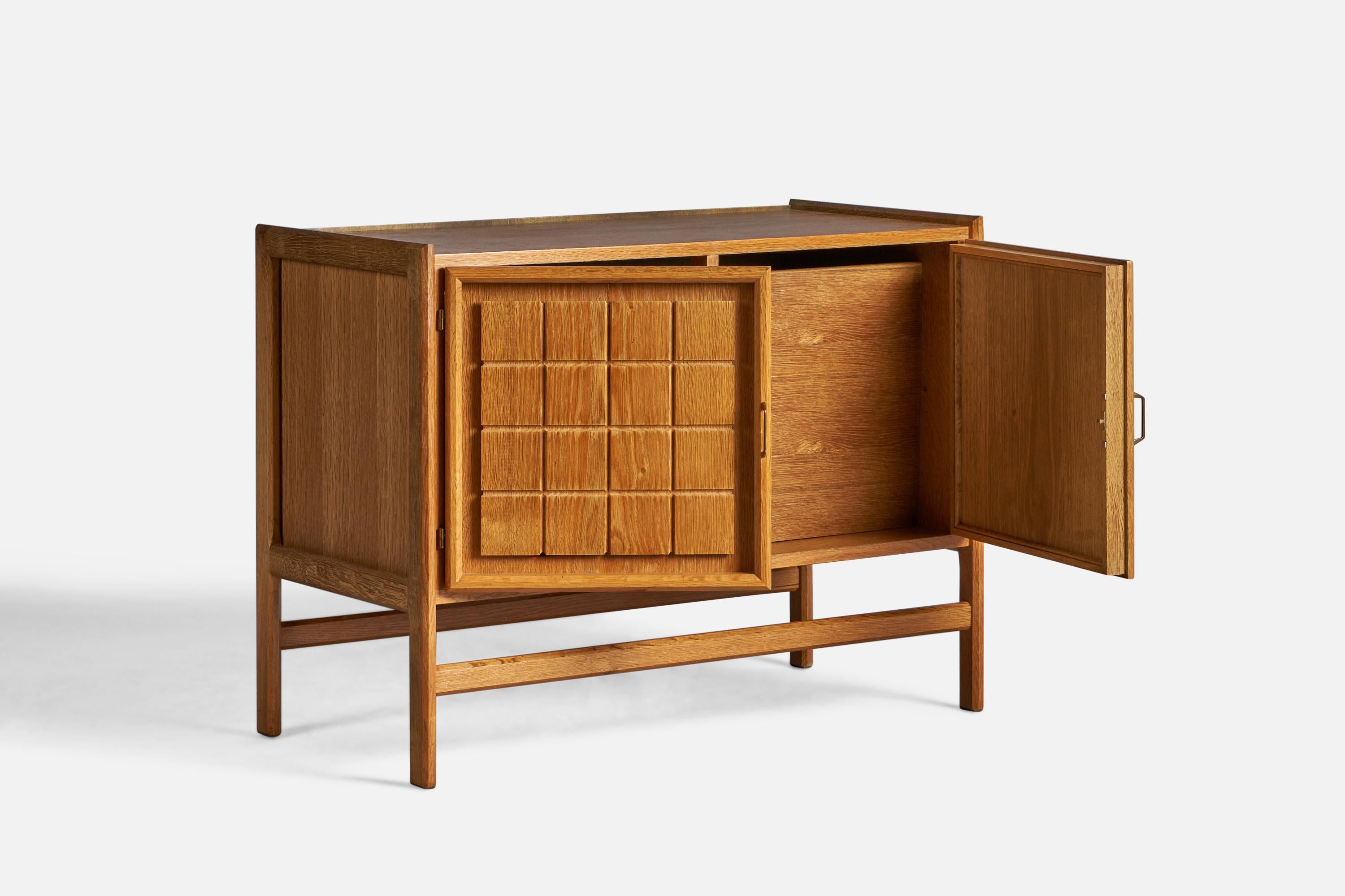 Mid-Century Modern Danish Designer, Cabinet, Oak, Brass, Denmark, 1950s For Sale