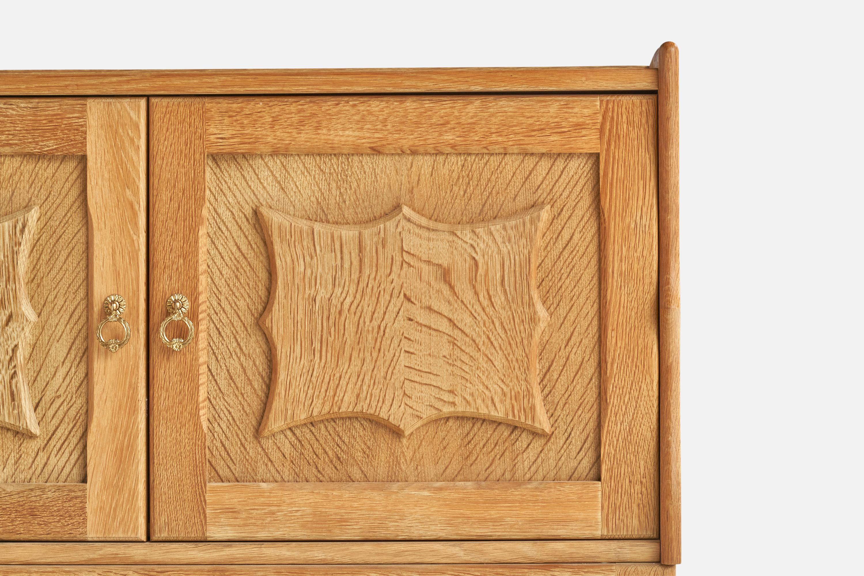 Danish Designer, Cabinet, Oak, Brass, Denmark, 1960s For Sale 1